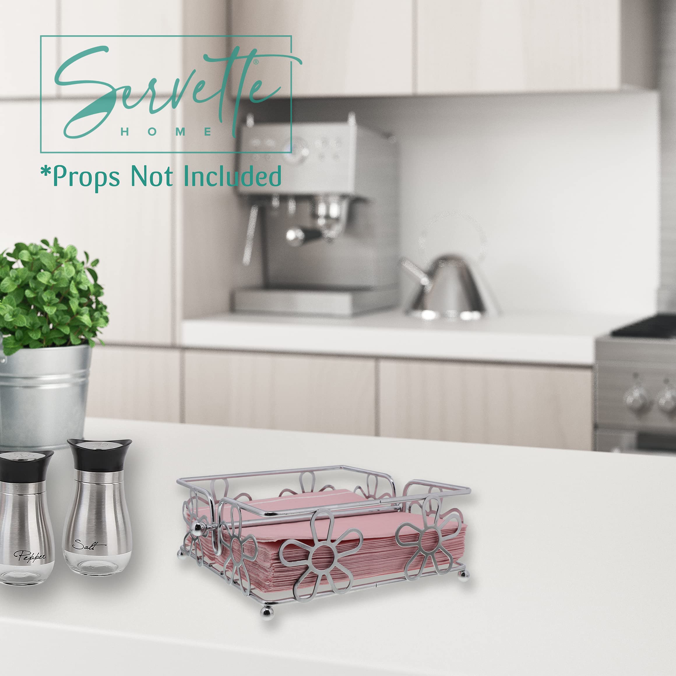 Chrome Napkin Holder With Flower Design
