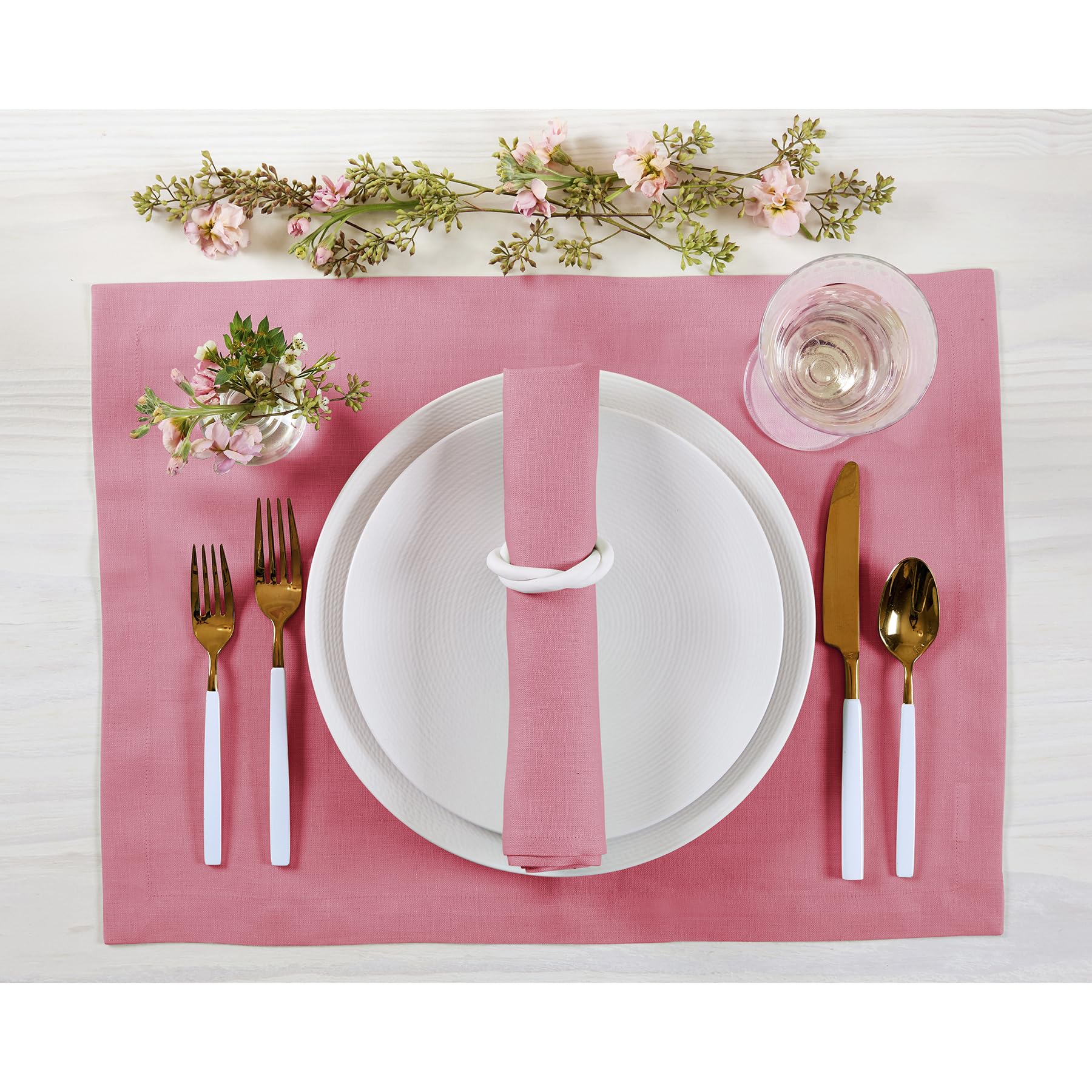 Solino Home Linen Placemats 19'' L X 14'' W Inch - 100% Pure Linen Pink Carnation Cloth Placemats Set Of 4 - Fete, Washable Fabr