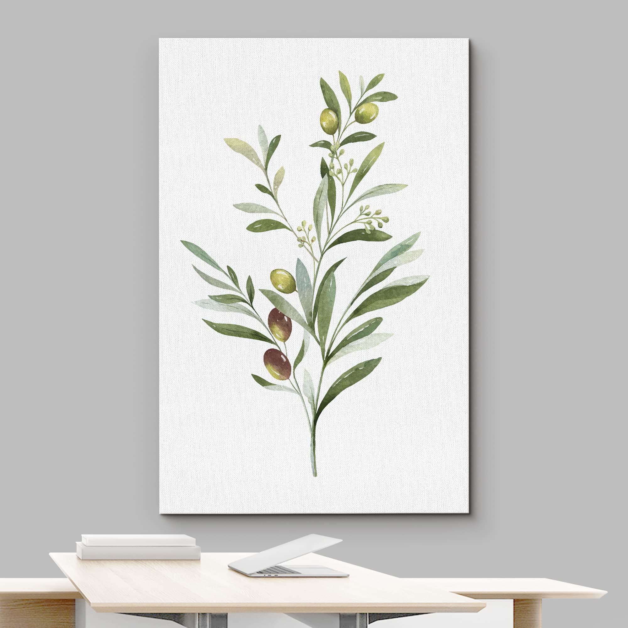 Wall26 Canvas Print Wall Art Olives On Green Watercolor Branch Floral Botanical Illustrations Modern Rustic Zen Relax/Calm Multi