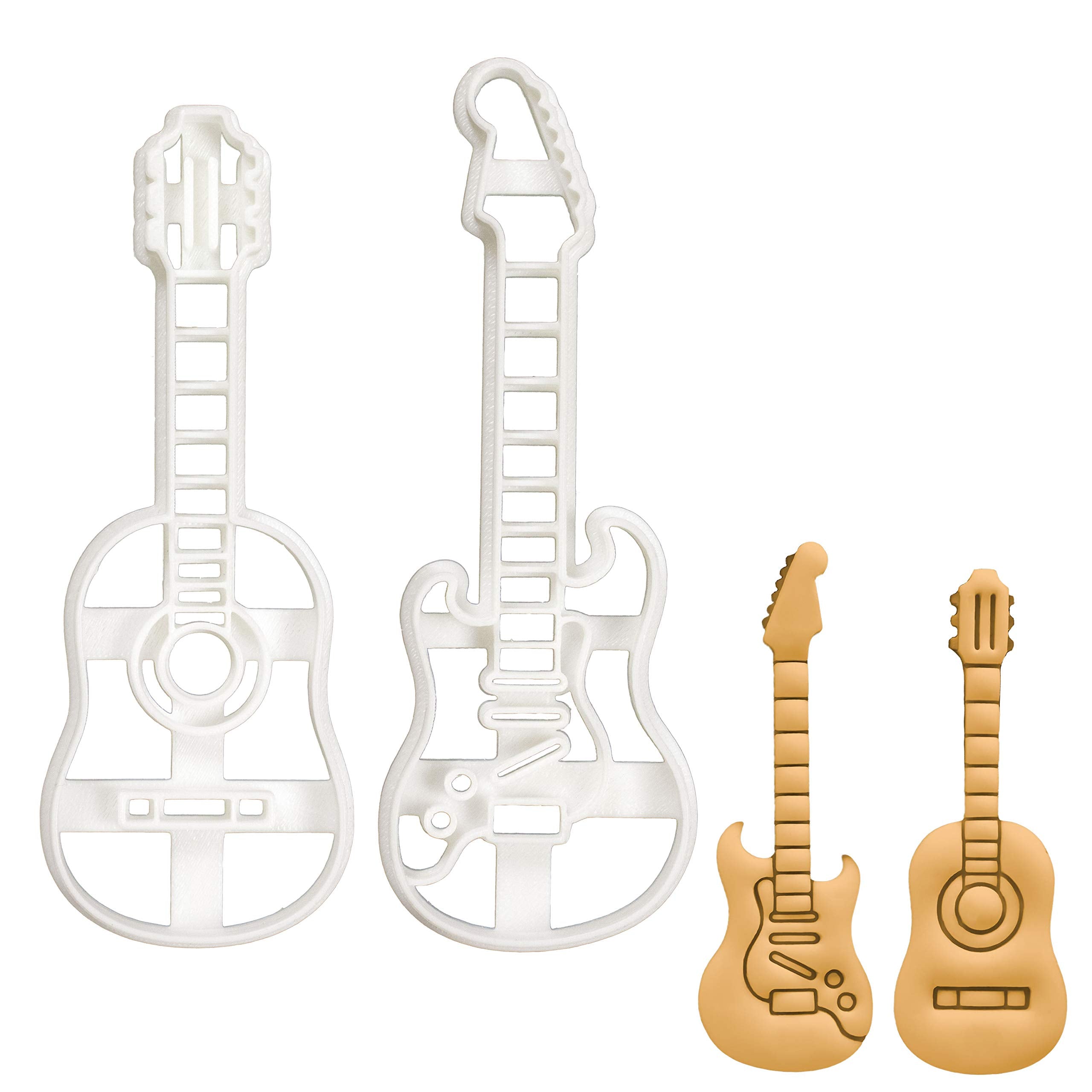 Set Of 2 Guitar Cookie Cutters (Designs: Acoustic And Electric Guitar), 2 Pieces - Bakerlogy