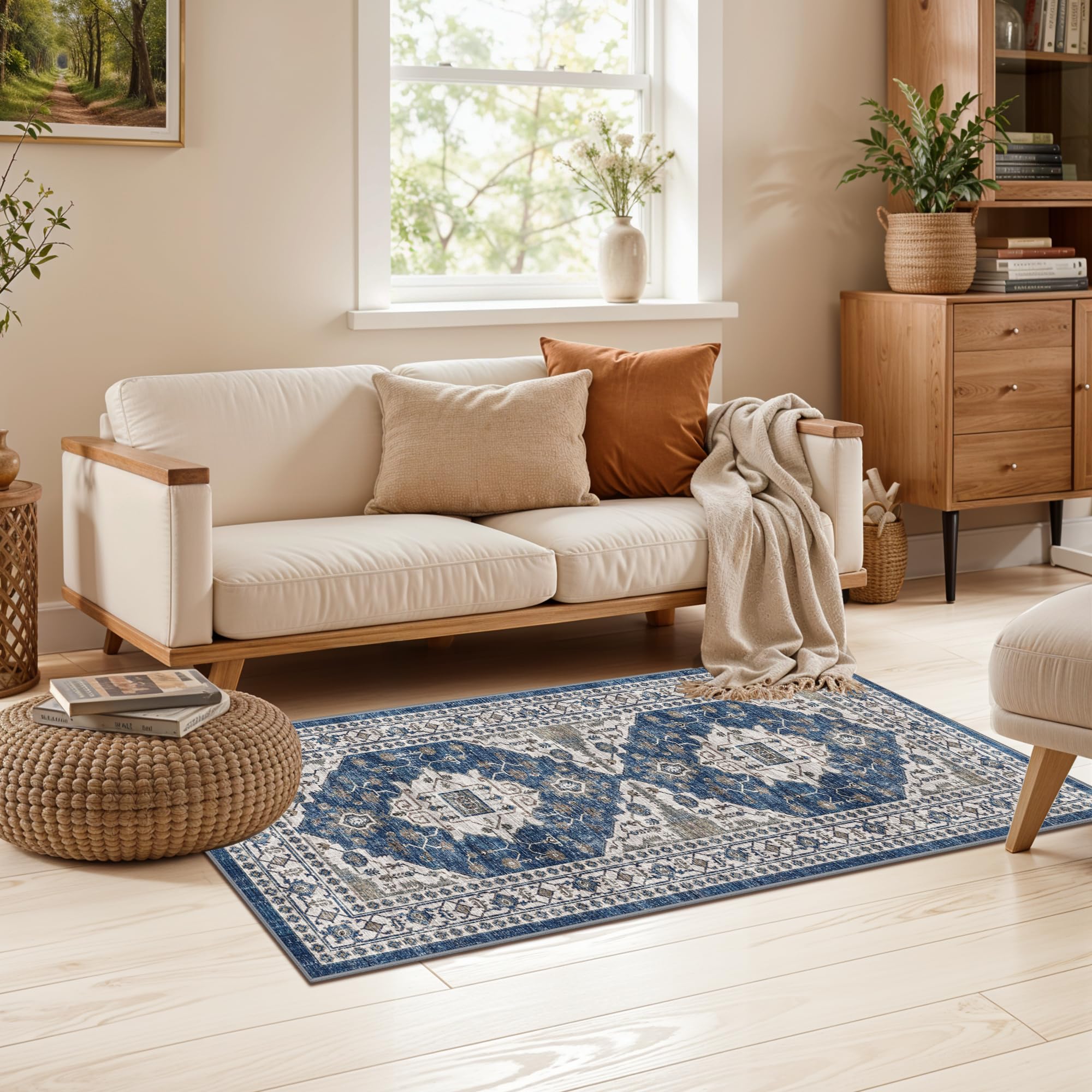 2x4 Non-Slip Entryway Area Rugs: Washable Stain Resistant Kitchen Carpet Printed Doormat Soft Low Pile Nursery Rug Vintage Small