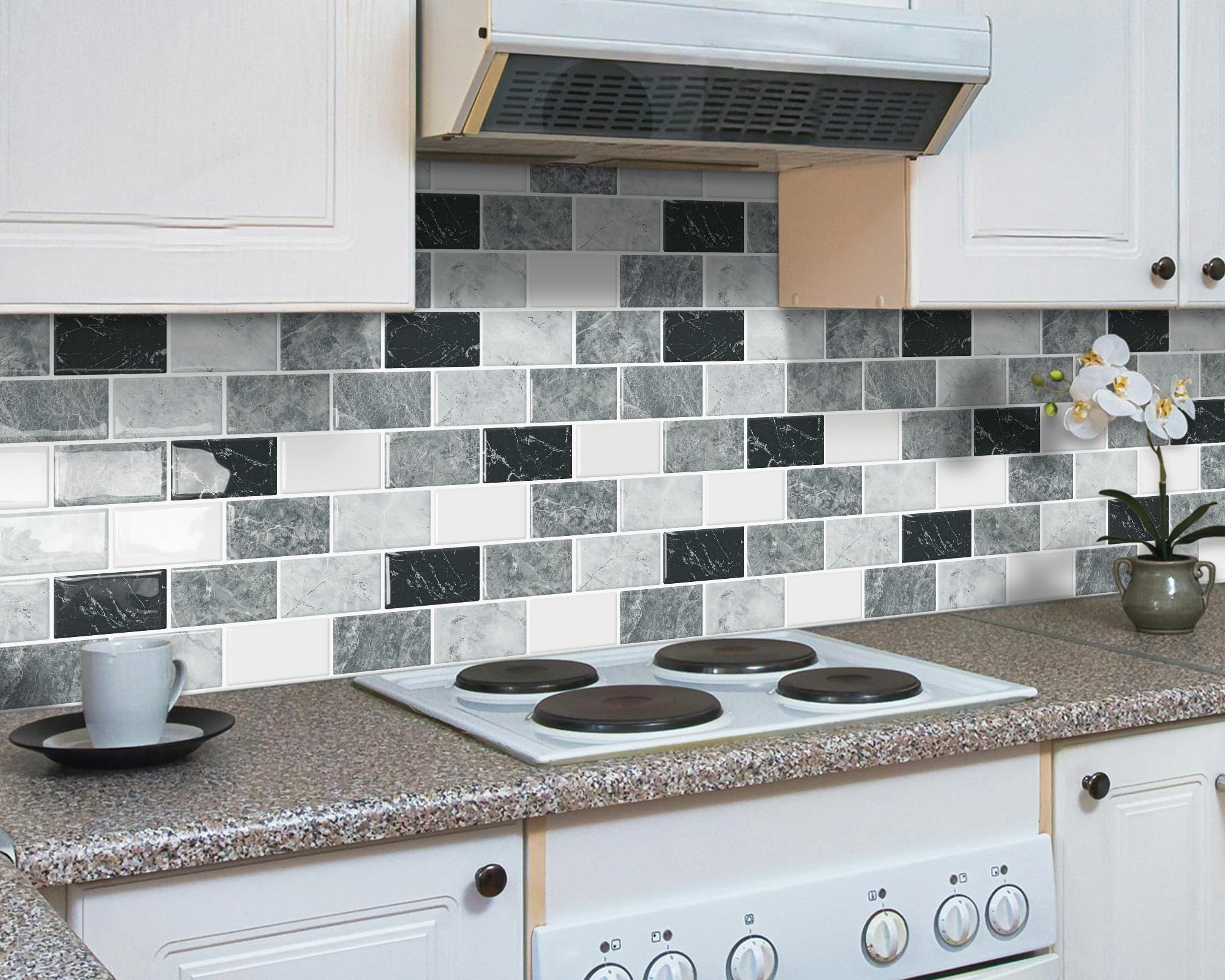 Dewoo 10-Sheet Stick On Backsplash Tiles For Kitchen,12''X12'' Peel And Stick Backsplash Self Adhesive Wall Tile Marble Look