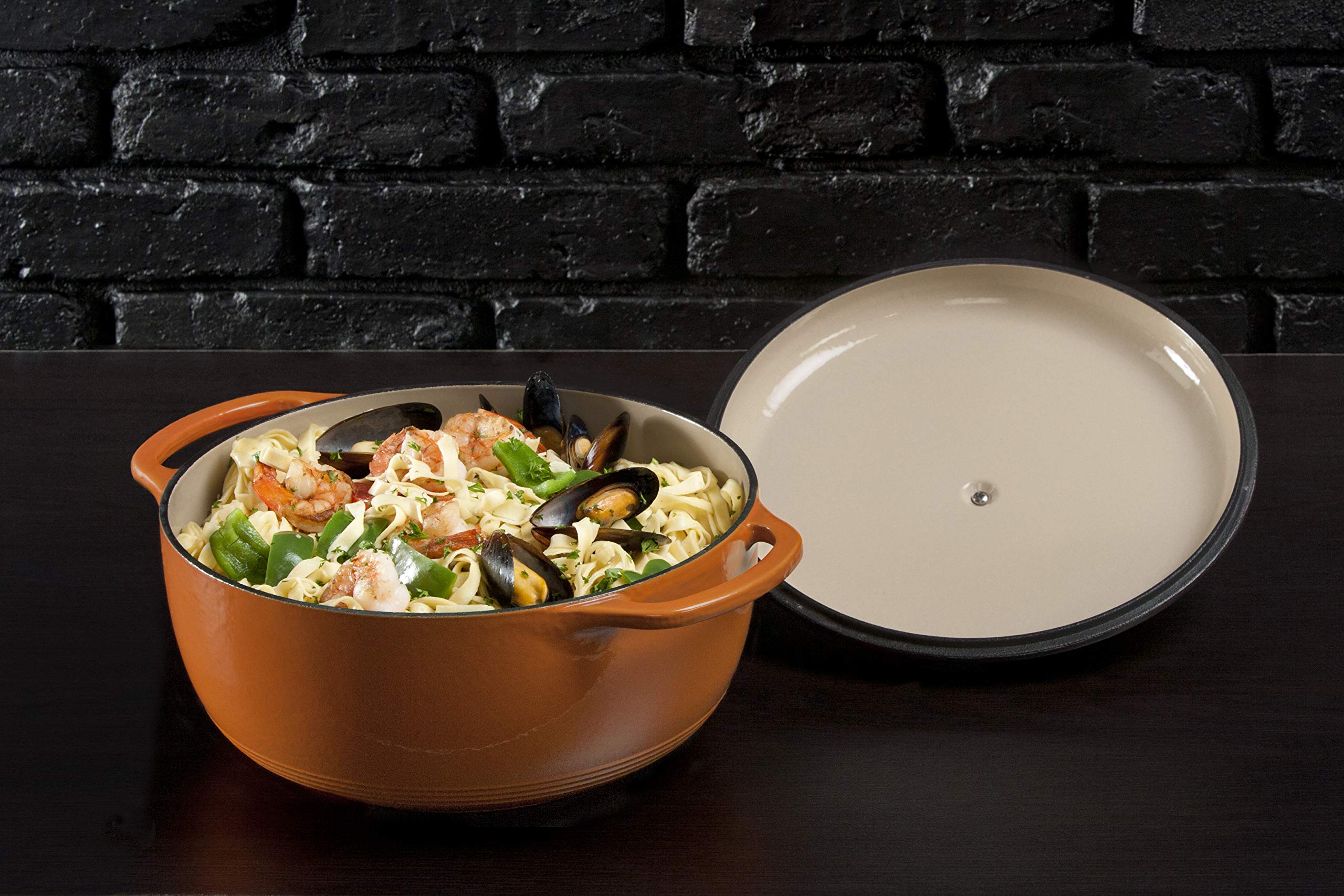 Lodge 6 Quart Enameled Cast Iron Dutch Oven With Lid - Dual Handles - Oven Safe Up To 500 F Or On Stovetop - Use To Marinate, Co