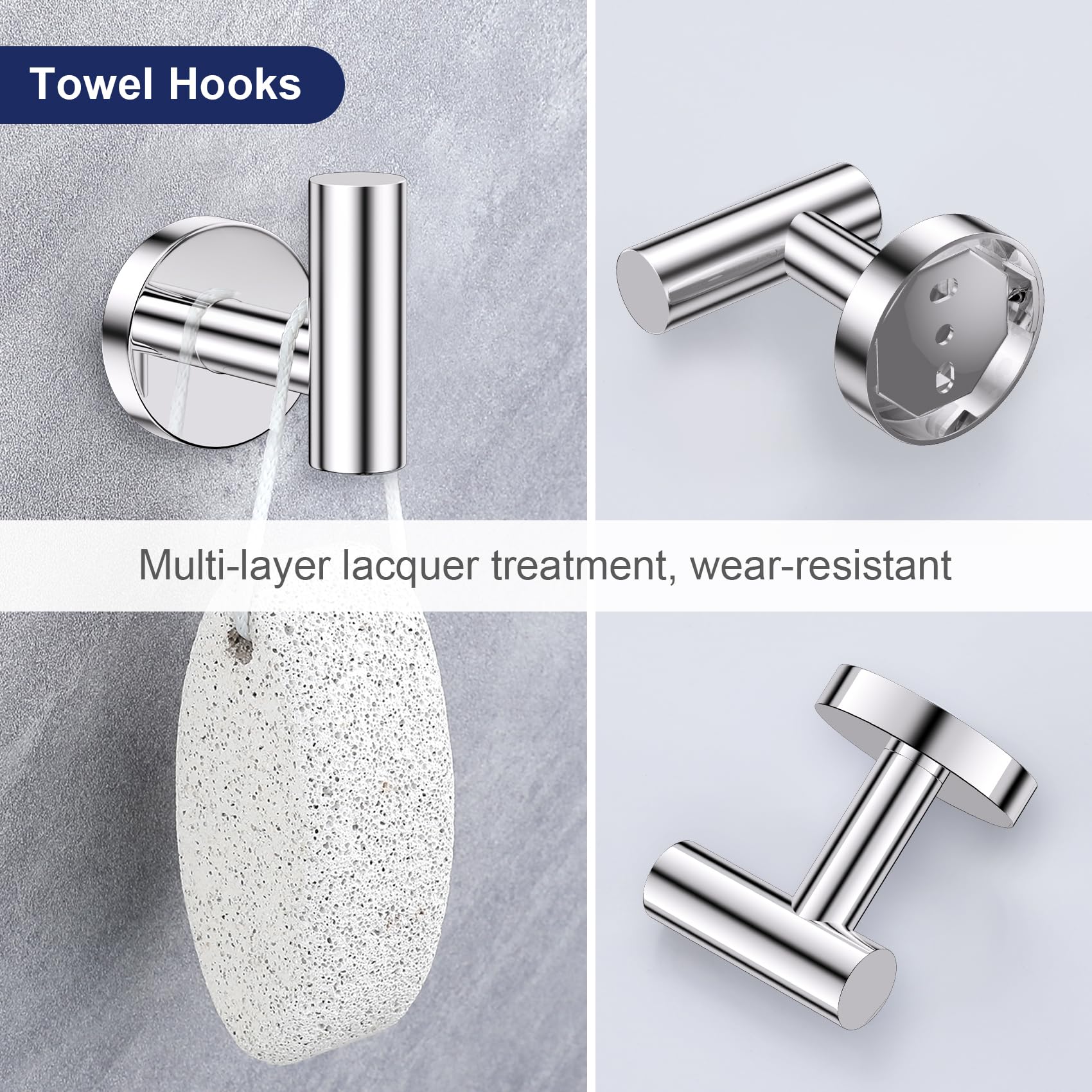Lairuier Polished Chrome Bathroom Hardware Set, 10-Piece Towel Bar Set Sus304 Stainless Steel Bathroom Hardware Accessories Set