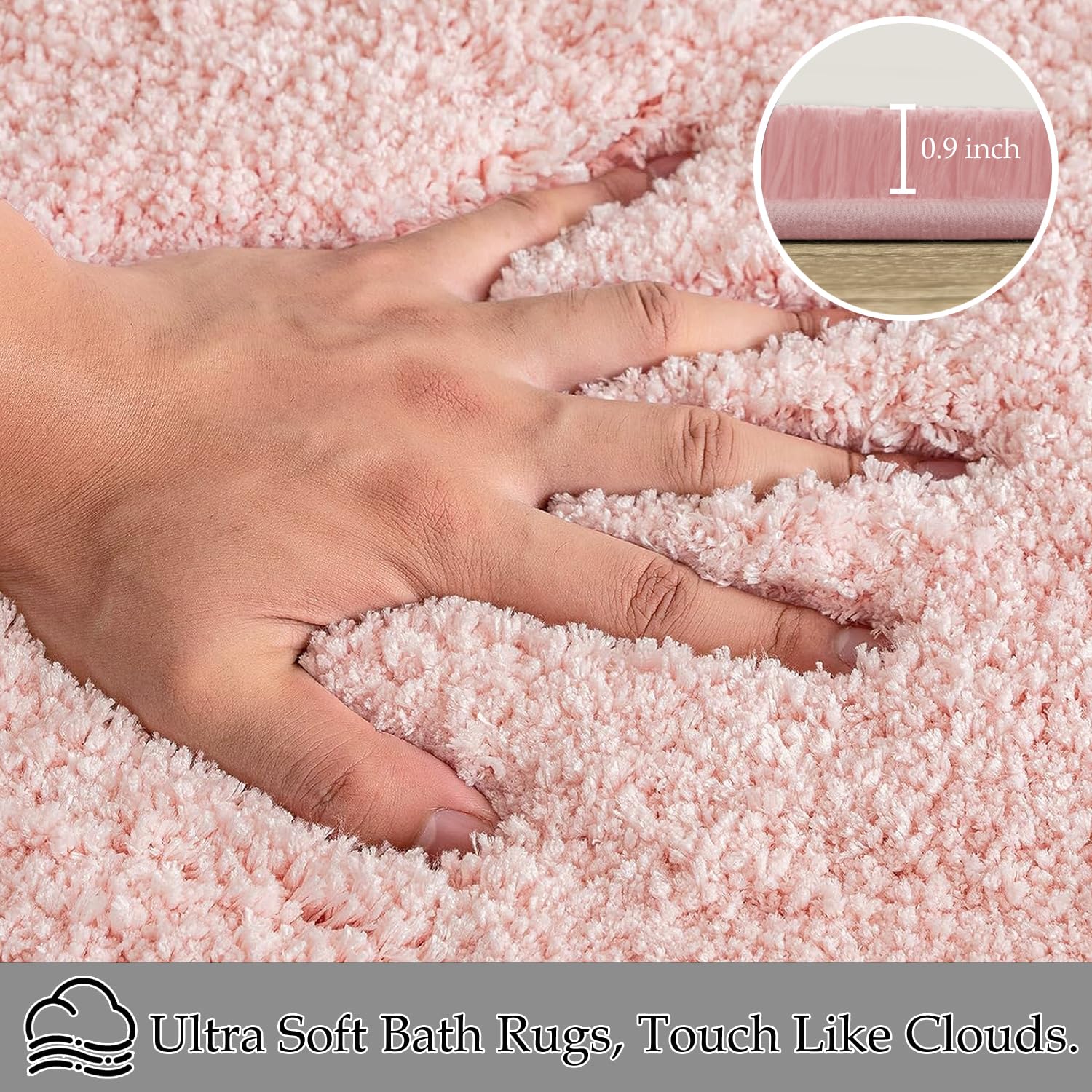 Pink Luxury Bathroom Rugs Set 3 Piece, Shaggy Bath Mats For Bathroom Non-Slip, Soft Shaggy Absorbent Microfiber Bath Mat, Machin