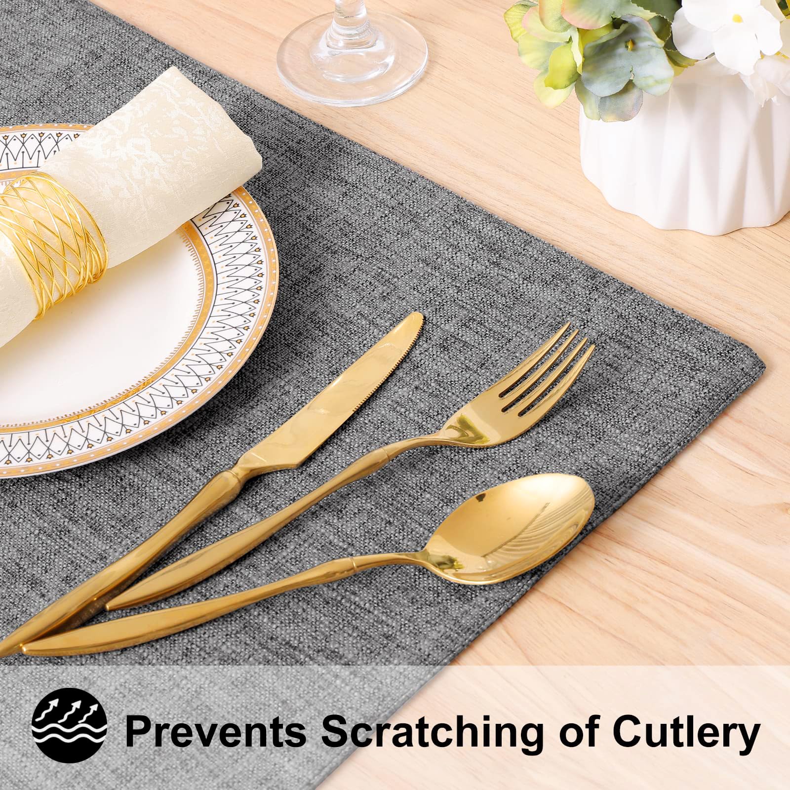 Homing Dark Grey Cloth Placemats For Dining Table Set Of 8 - Cotton Linen Blend Washable Farmhouse Kitchen Mats For Indoors & Ou