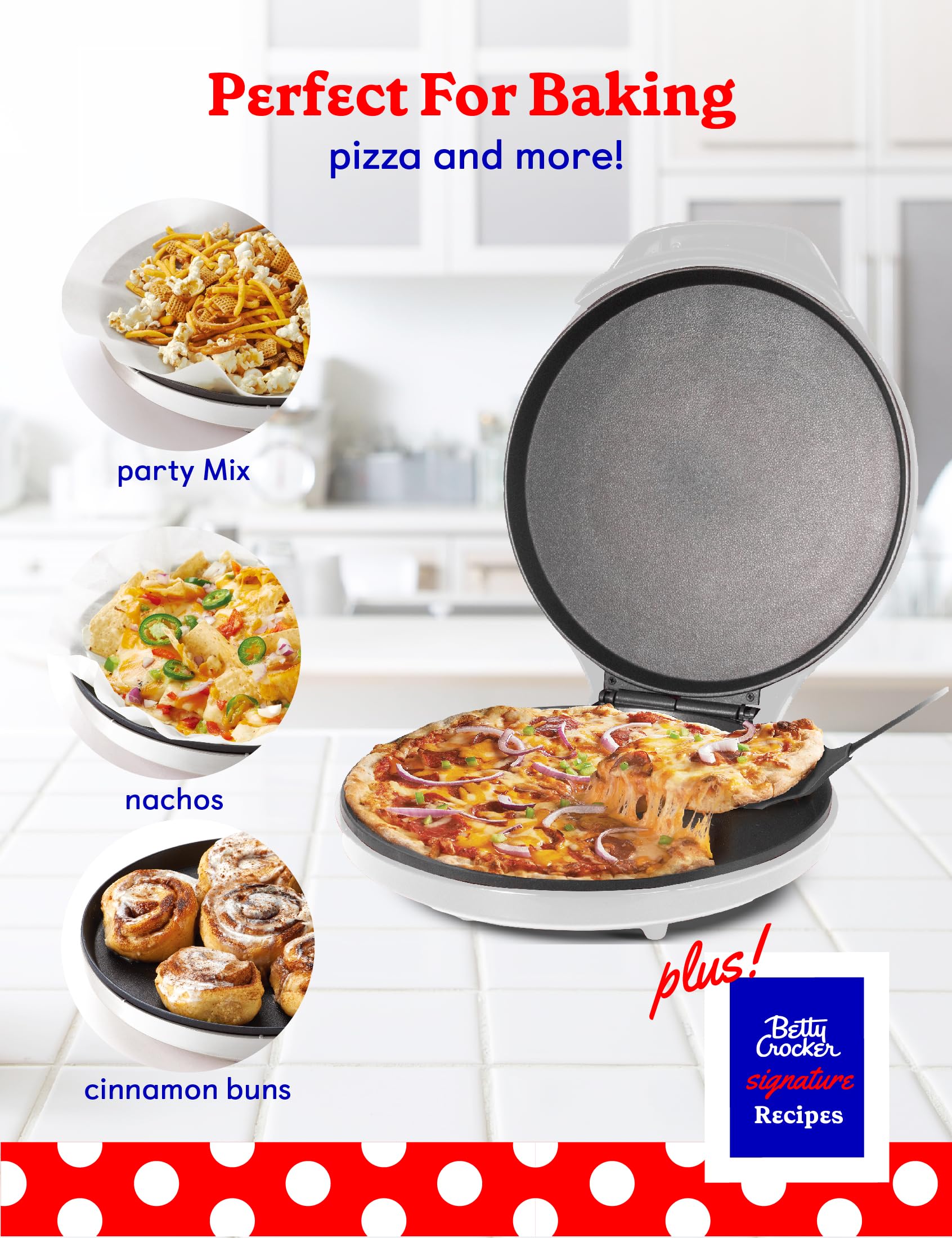 Betty Crocker Pizza Maker Plus, 12 Indoor Electric Grill, Nonstick Griddle Pan For Pizzas, Quesadillas, Tortillas, Nachos And
