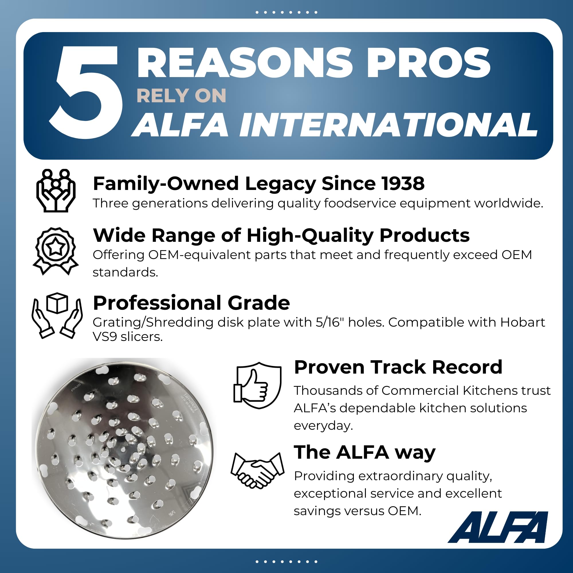 ALFA International VS-12SD-5/16 5/16'' Holes Grating/Shredding Disc Plate  Medium  Stainless Steel