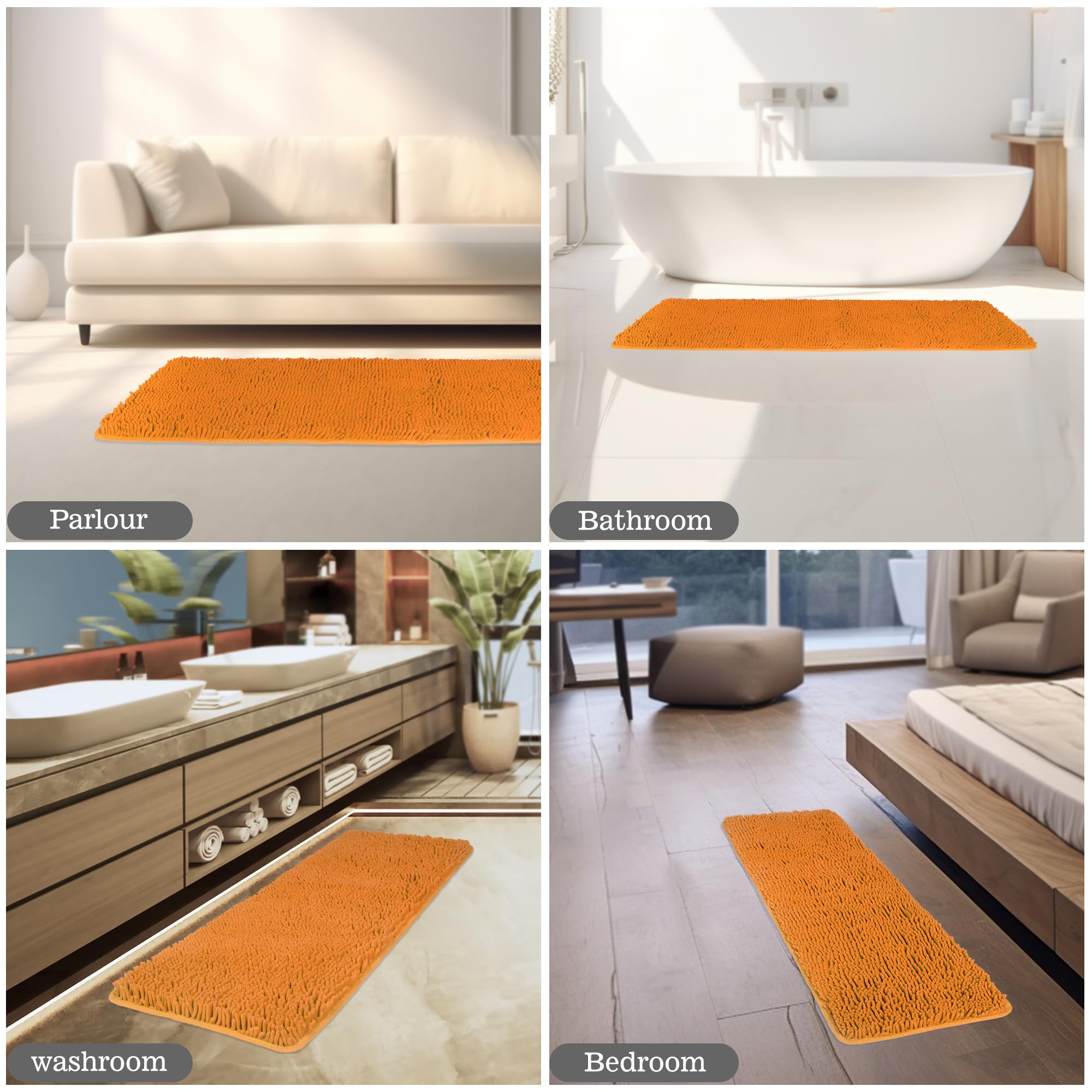 Yeaban Orange 47 X 17 Bathroom Rug - Thick Chenille Bath Mats | Absorbent And Washable Bath Rug Non-Slip, Plush And Soft Rugs Fo
