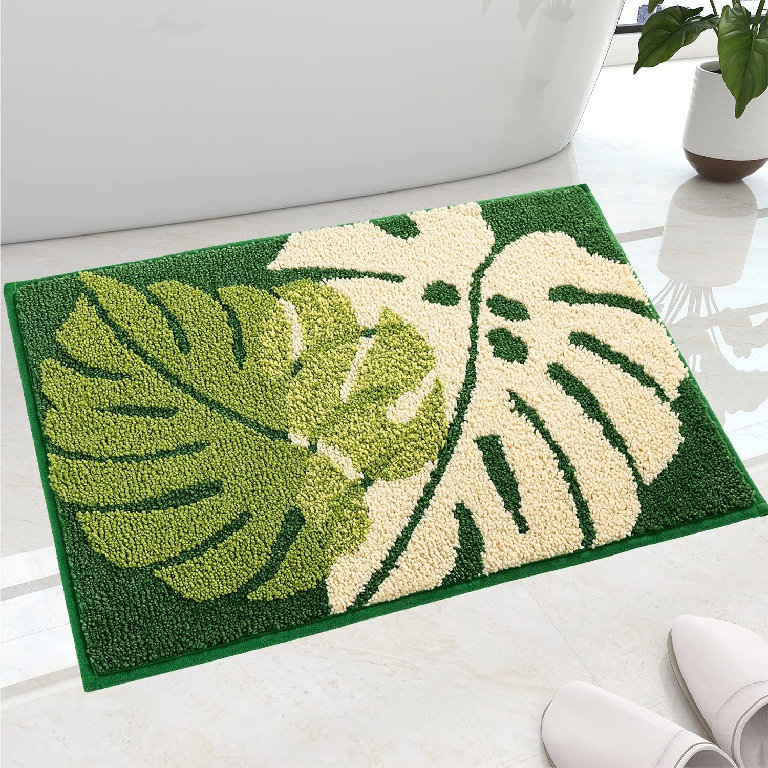 Roseate Two Leaf Super Soft (50X80 Cm) Microfiber 2000 Gsm Bath Mat Super Absorbent Anti-Skid Door Mats For Home/Bathroom Mat/Be