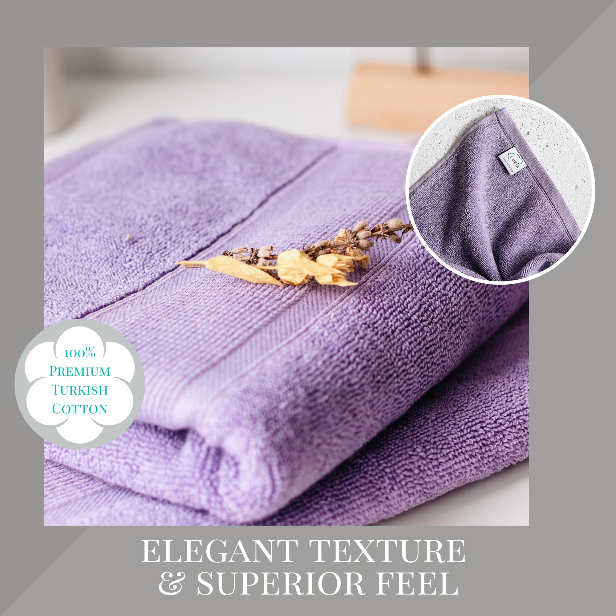 Luzia 8 Piece Bathroom Towel Set - 100% Turkish Cotton, Premium Quality - 2 Bath Towels 2 Hand Towels And 4 Washcloths (Lavender