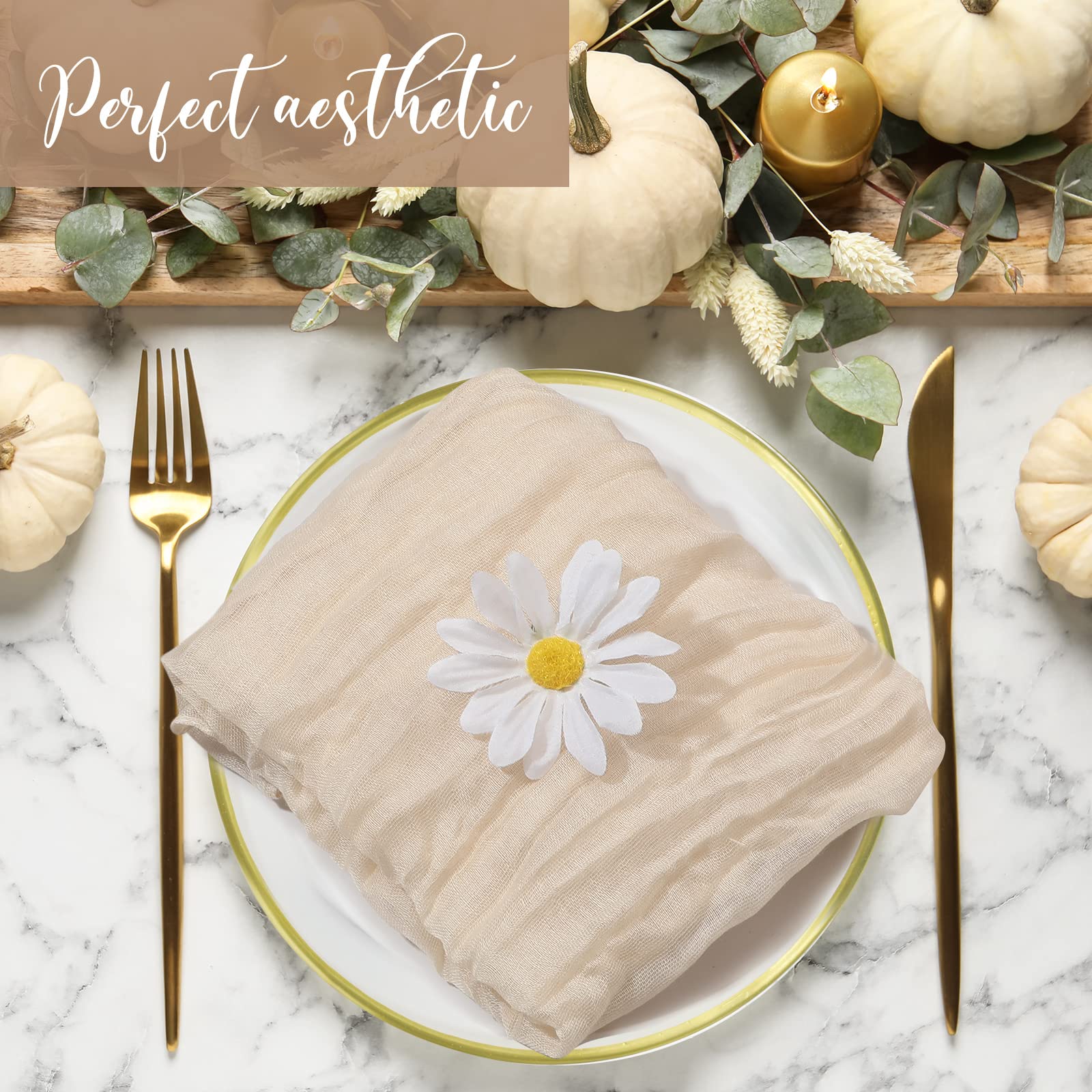 100 Pieces Gauze Cheesecloth Napkins 19.7 X 19.7 Inch Dinner Cloth Napkins With Wrinkled Decorative Cloth Napkins For Home Weddi