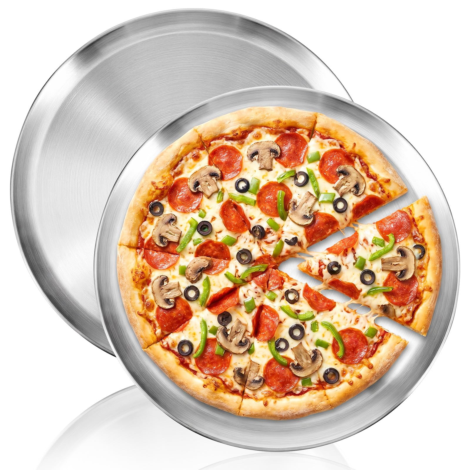 1pcs 16 inches Stainless Steel Pizza Pan,Thick Round Pizza Pan for Oven,Steel Pizza Tray Pizza Plate Pizza Baking Sheet, Easy Cl