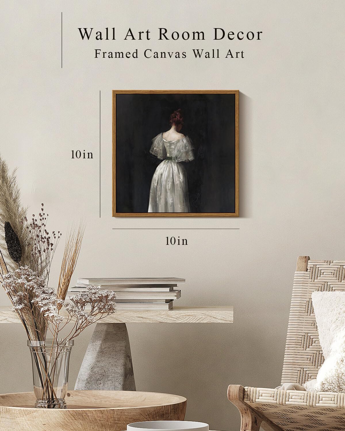 Insimsea Square Framed Canvas Wall Art, Home Decor Seventeenth Century Lady Classical Wall Art Painting, Desk Decor, Canvas Art