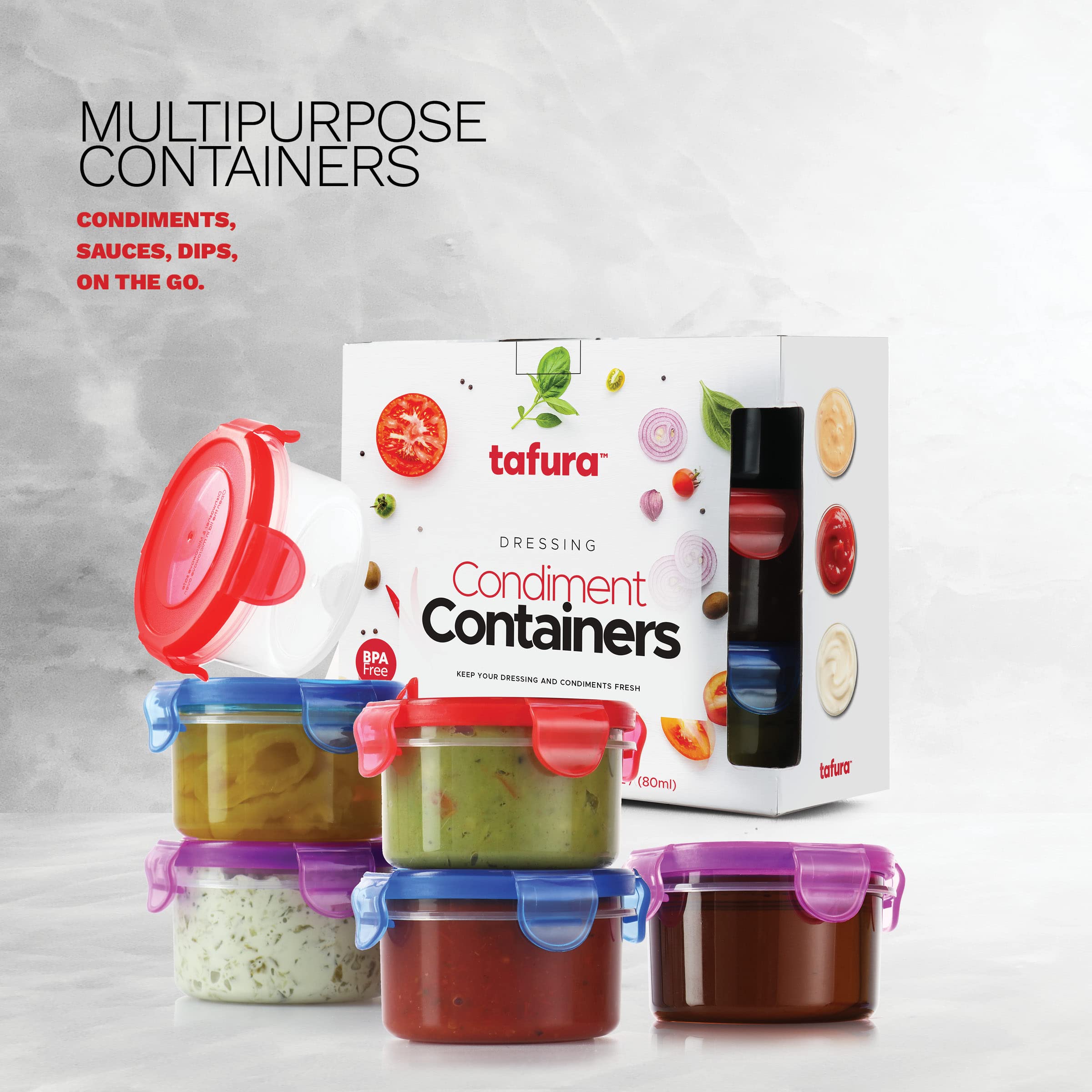 Salad Dressing Container To Go, 6 Pack | 2.7 Oz. Dressing Containers For Lunch Box | Small Containers With Lids | Dip Containers