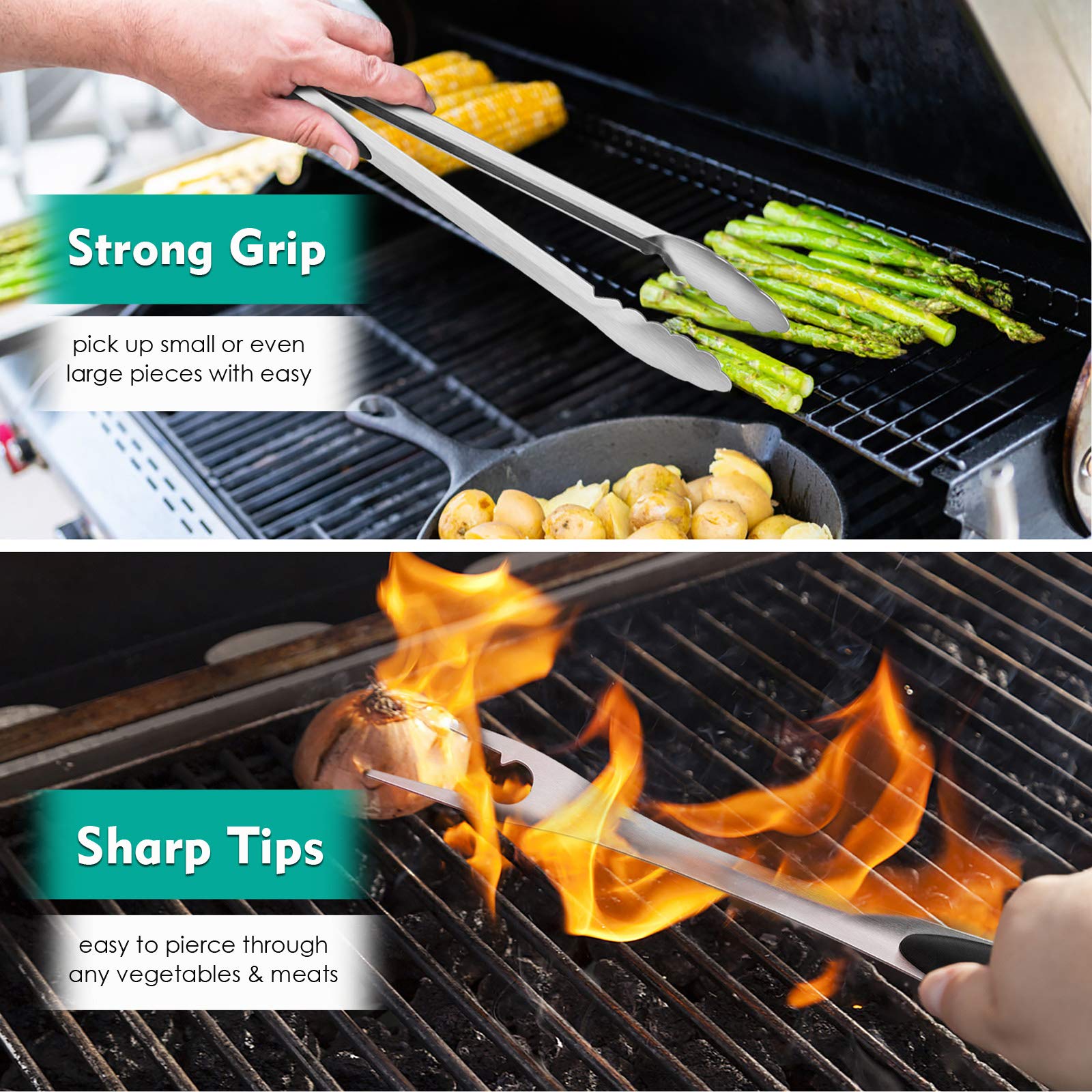 Hasteel Grilling Utensil Set 18In, Stainless Steel Bbq Accessories Tools With Bag For Outdoor Cooking Camping, Heavy Duty Grill
