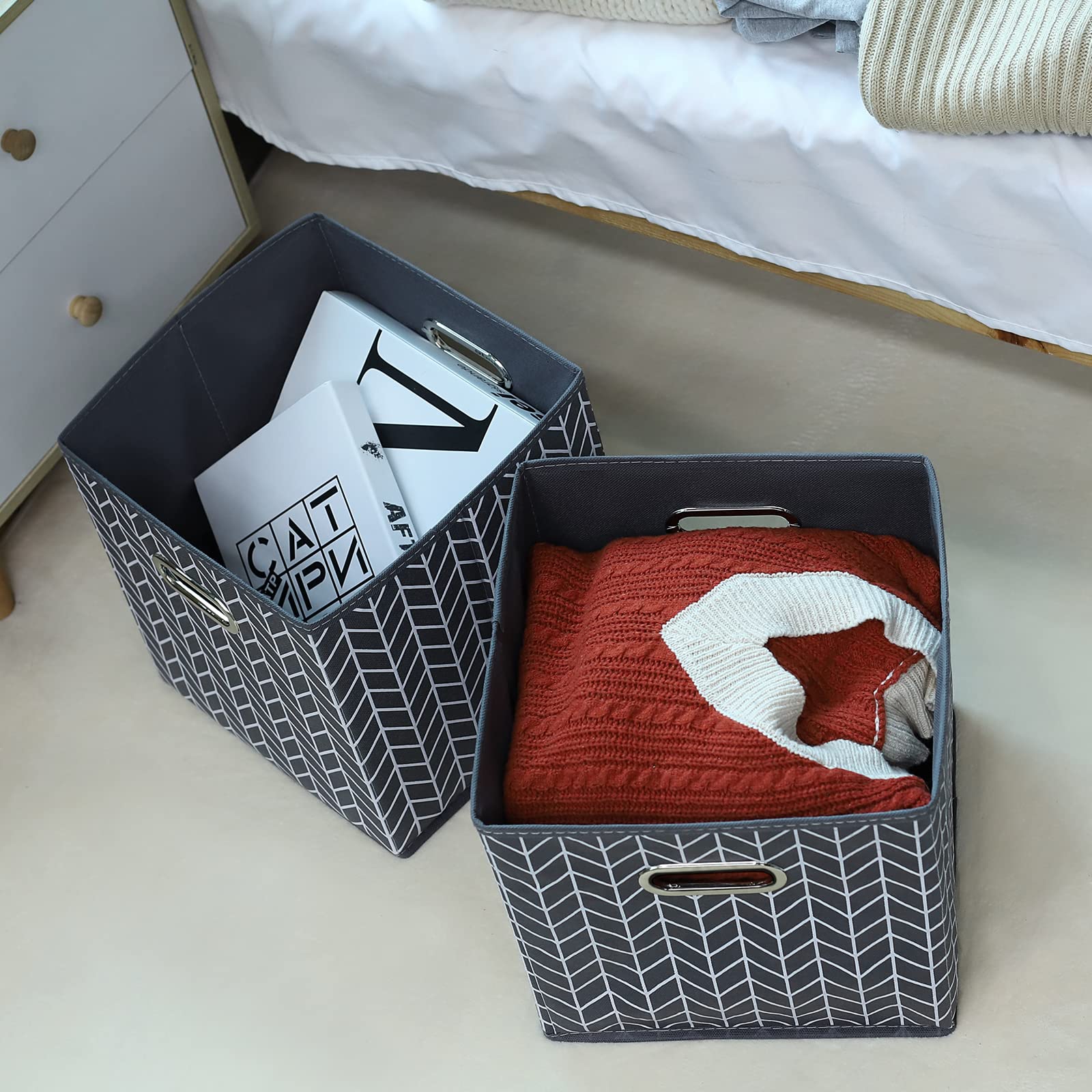 Yunkeeper 11 Inch Cube Storage Bins , Fabric Cube Organizer Bins With Handle, Foldable Cube Bins For Cloth Or Accessary Storage,