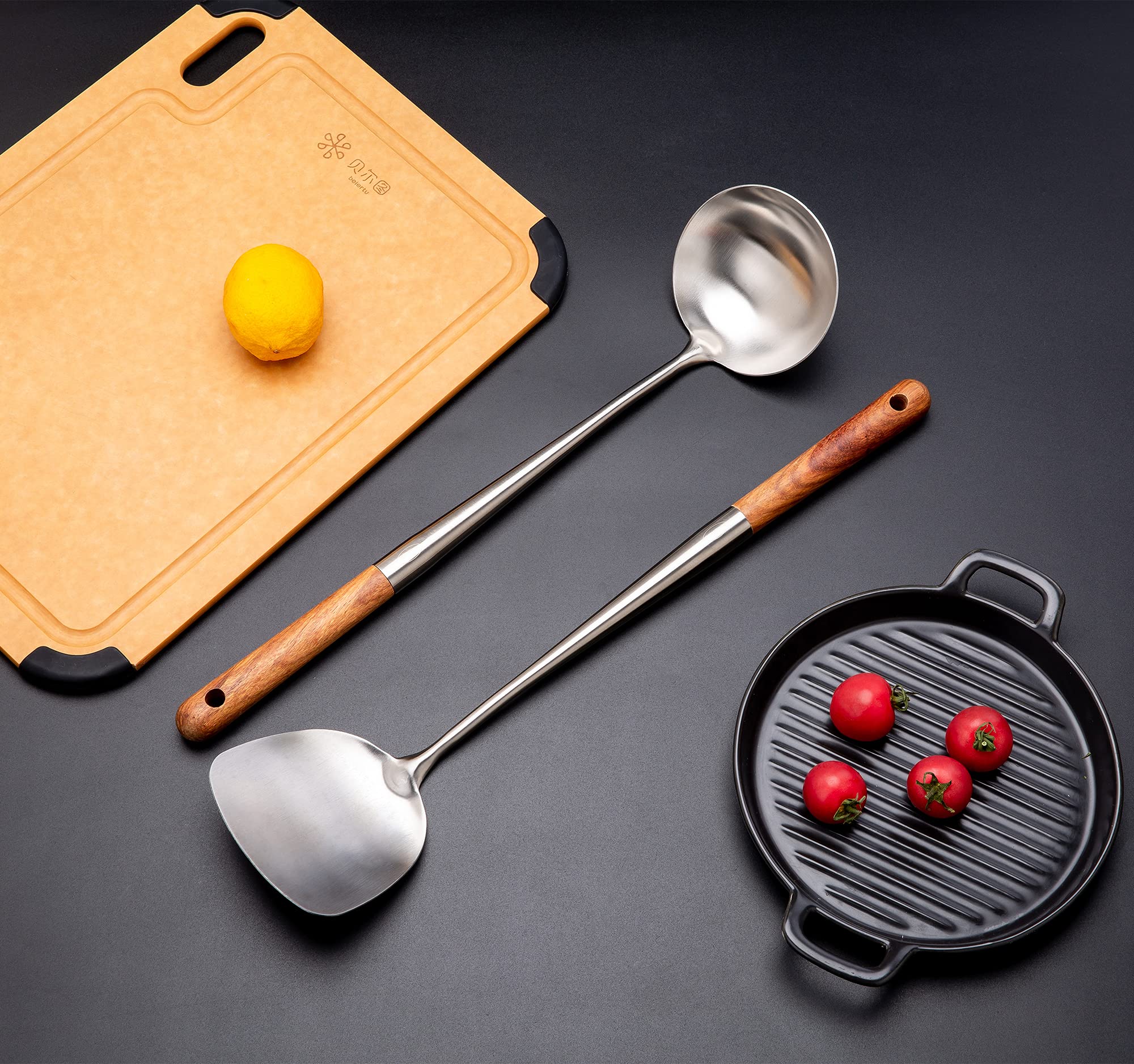Wok Spatula And Ladle Tool Set, 17Inches Spatula For Wok, 304 Stainless Steel Wok Spatula
