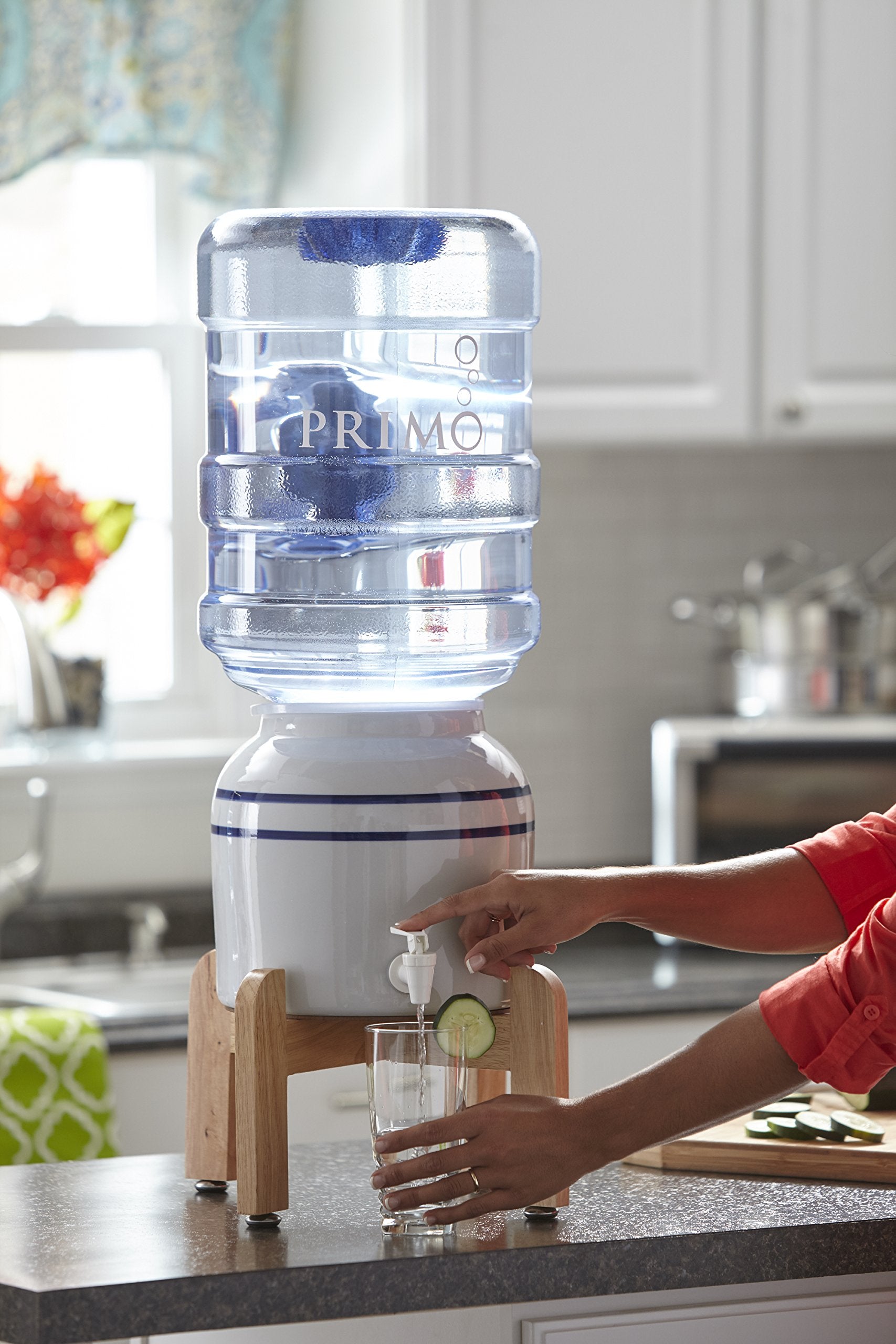 Primo Ceramic Water Jug Dispenser with Stand for 5 Gallon Bottle - White/Tan, Model 900114