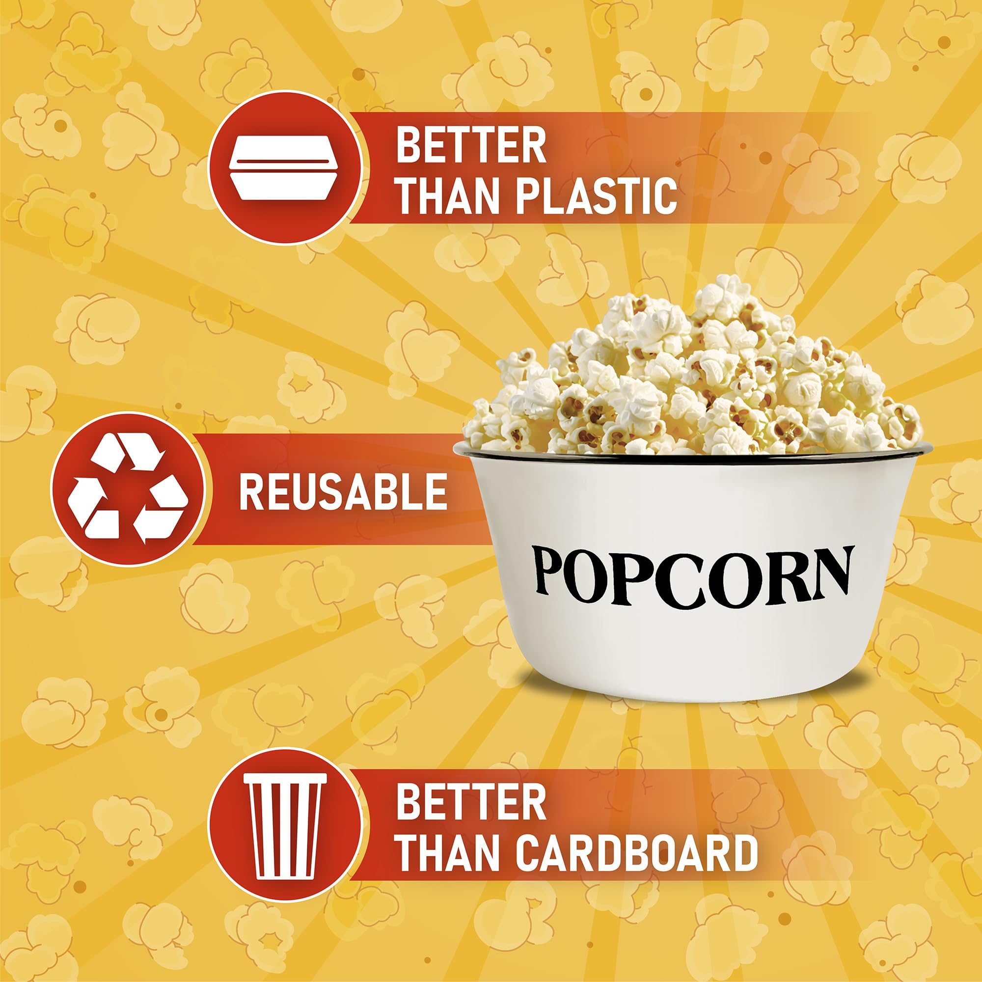 Cwi 3.7-Quart Enamelware Popcorn Bowl - Round White Dish With Black Touches For Cinema Nights And Camping - Classic White With B