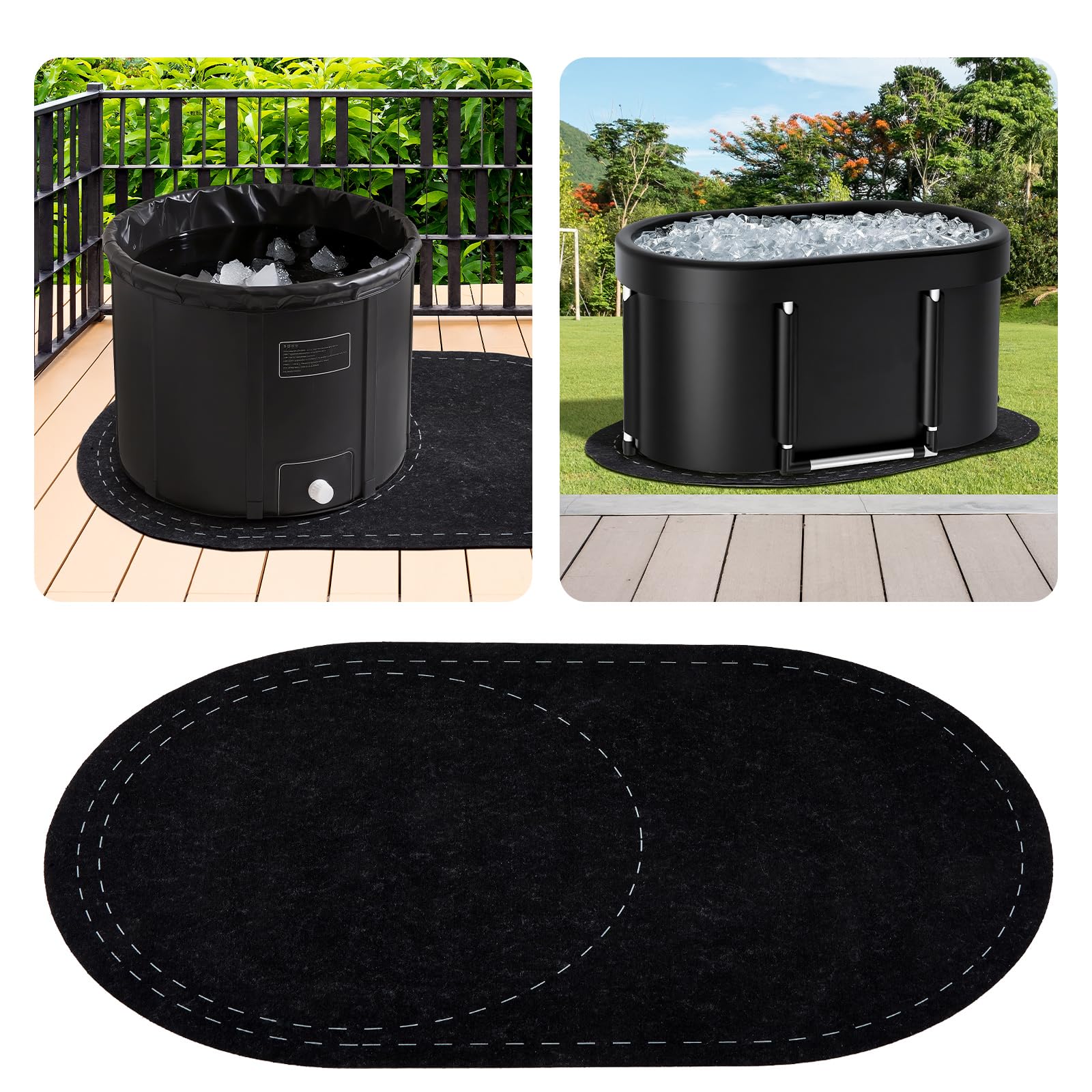 Drydiet 63 x 40 Inch Cold Plunge Tub Floor Mat Waterproof Ice Bath Tub Mat Indoor Outdoor Anti-Slip Protector Pad for Round Oval