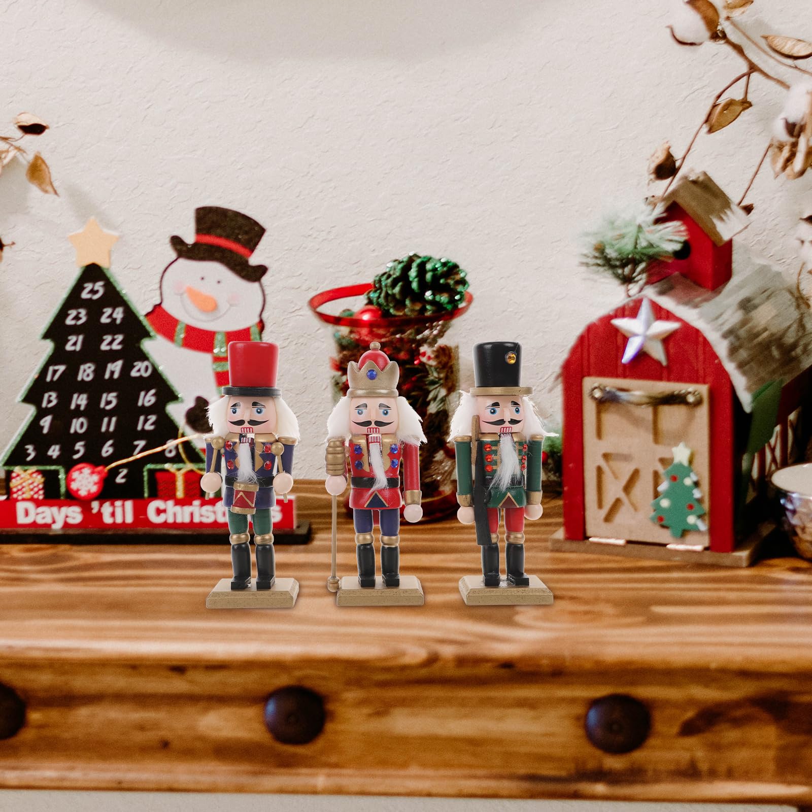 LIOOBO Christmas Nutcracker Ornaments: 3pcs Christmas Wooden Nutcracker Ornaments Puppet for Desktop Xmas Decoration