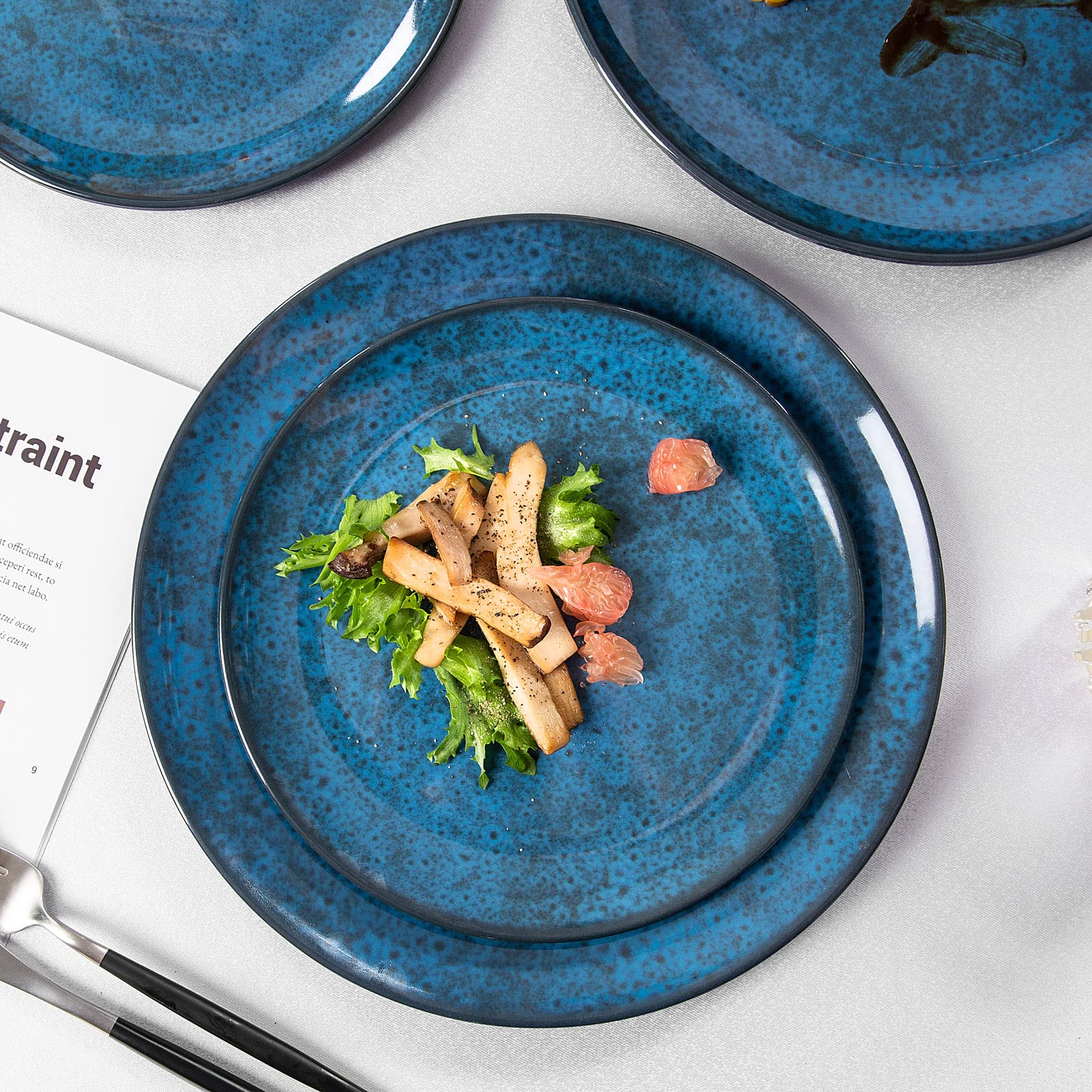 Gofunfun Melamine Dinnerware Sets for 4, Dinner Plates Bowls Set, Unbreakable Melamine Classic Blue Dinnerware, Dishwasher Safe