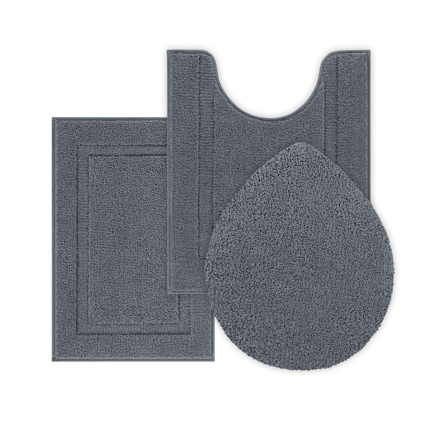 Shacos Bathroom Rugs Sets 3 Piece With Toilet Lid Cover, 16''X24''Bath Mat And 20''X24'' U-Shape Contoured Toilet Mat Machine Wa