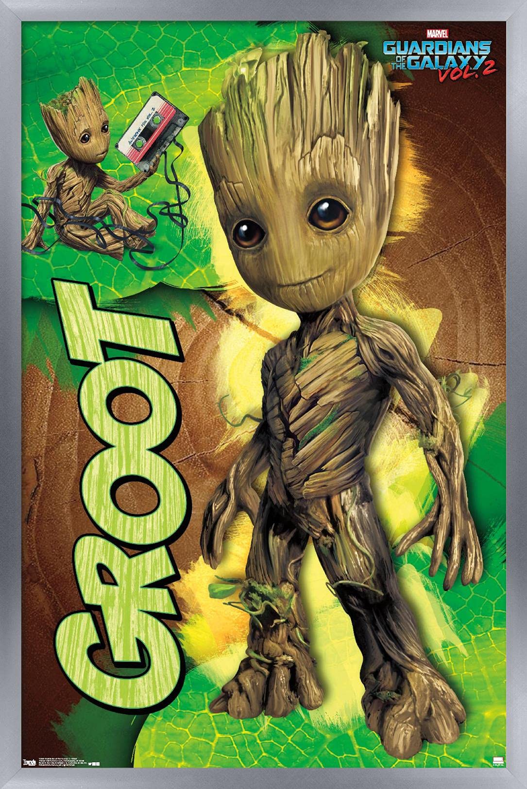 Trends International Marvel Cinematic Universe - Guardians Of The Galaxy 2 - Groot Wall Poster, 22.375'' X 34'', Silver Framed V