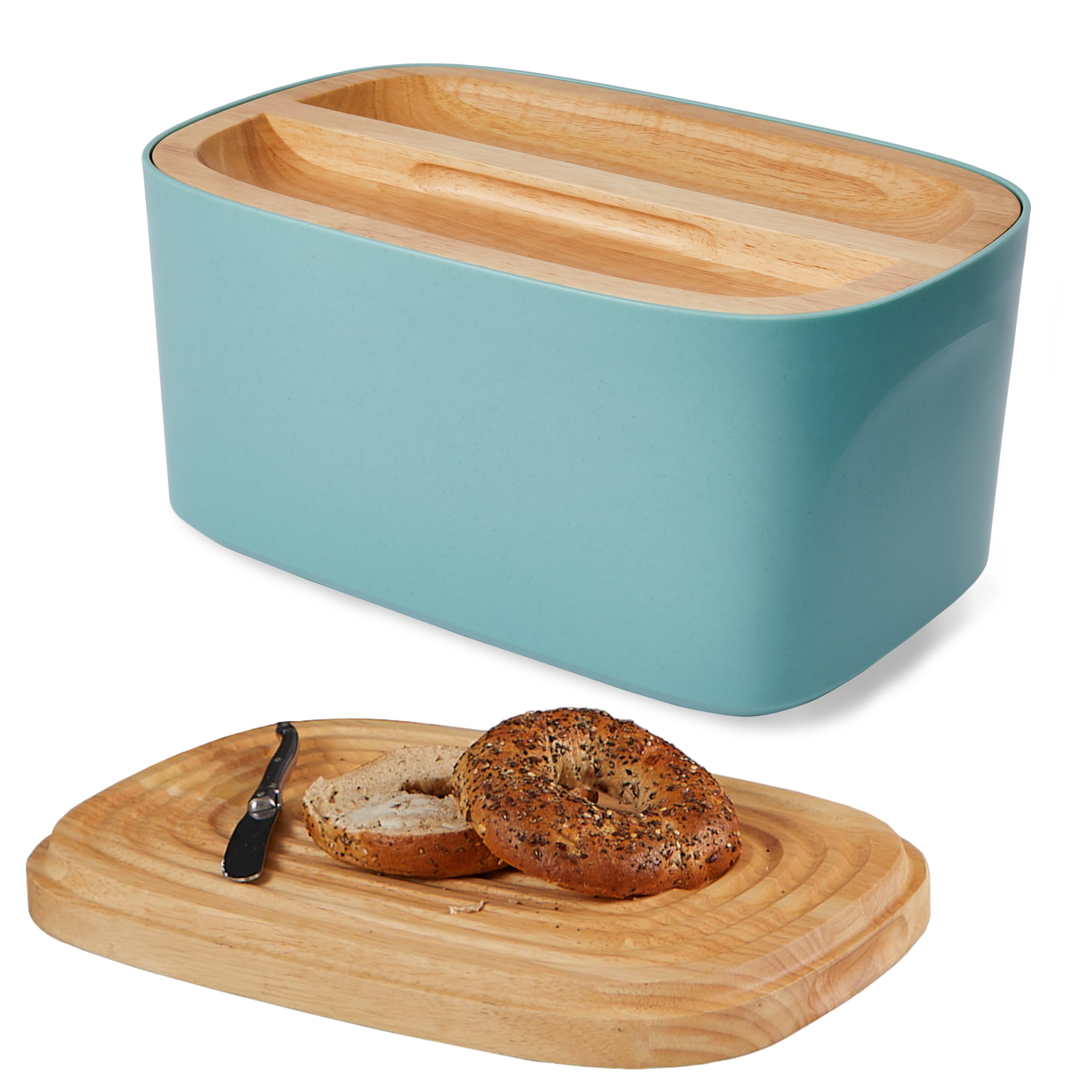 Sonder Los Angeles, Modern Bamboo Fiber Bread Box for Kitchen Countertop with Reversible Wood Serving Lid, Homemade Bread Bin St