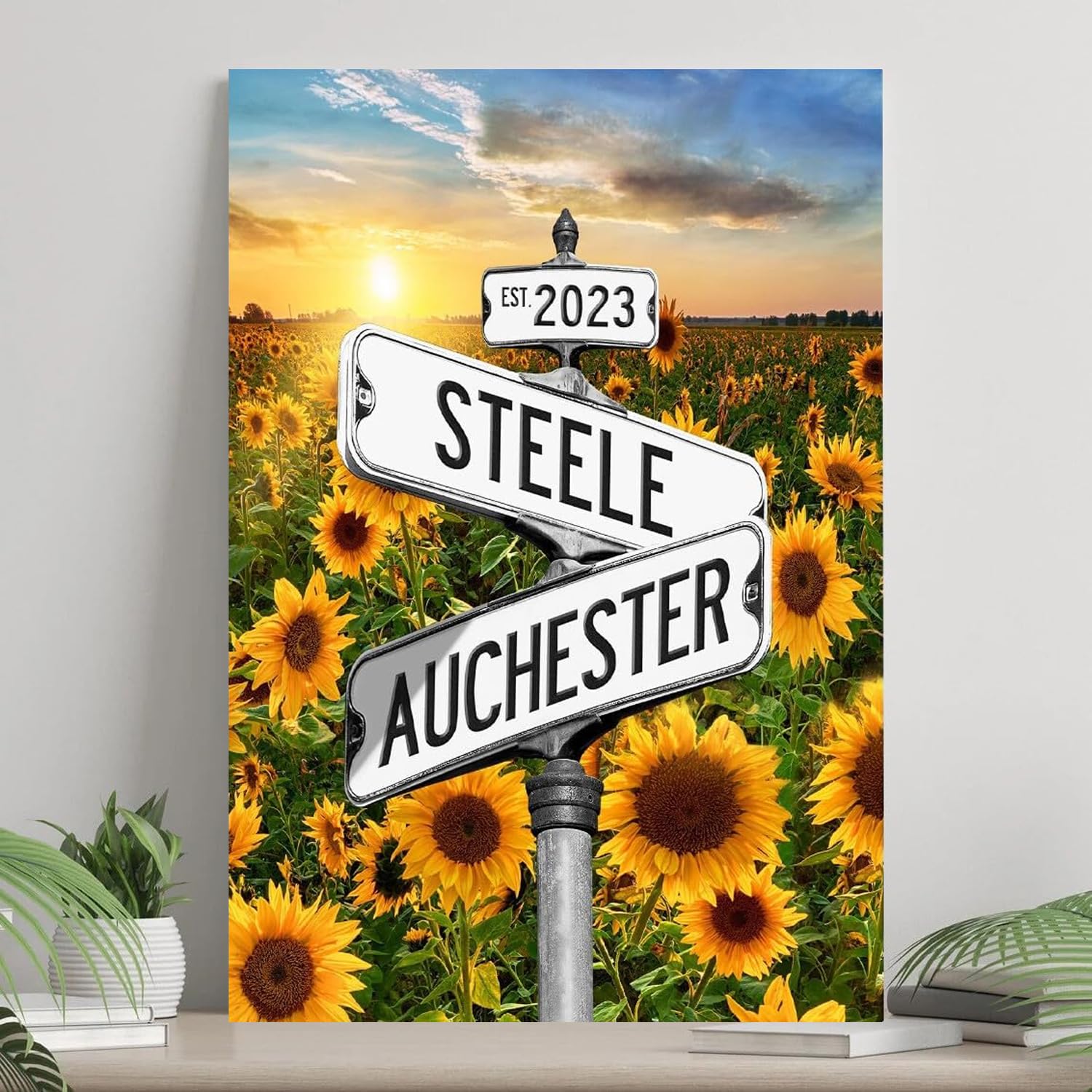 Personalized Crossroads Poster Canvas, Framed Engagement Gift, Custom Intersection Street Sign, Unique Couple Gift, Wedding Road