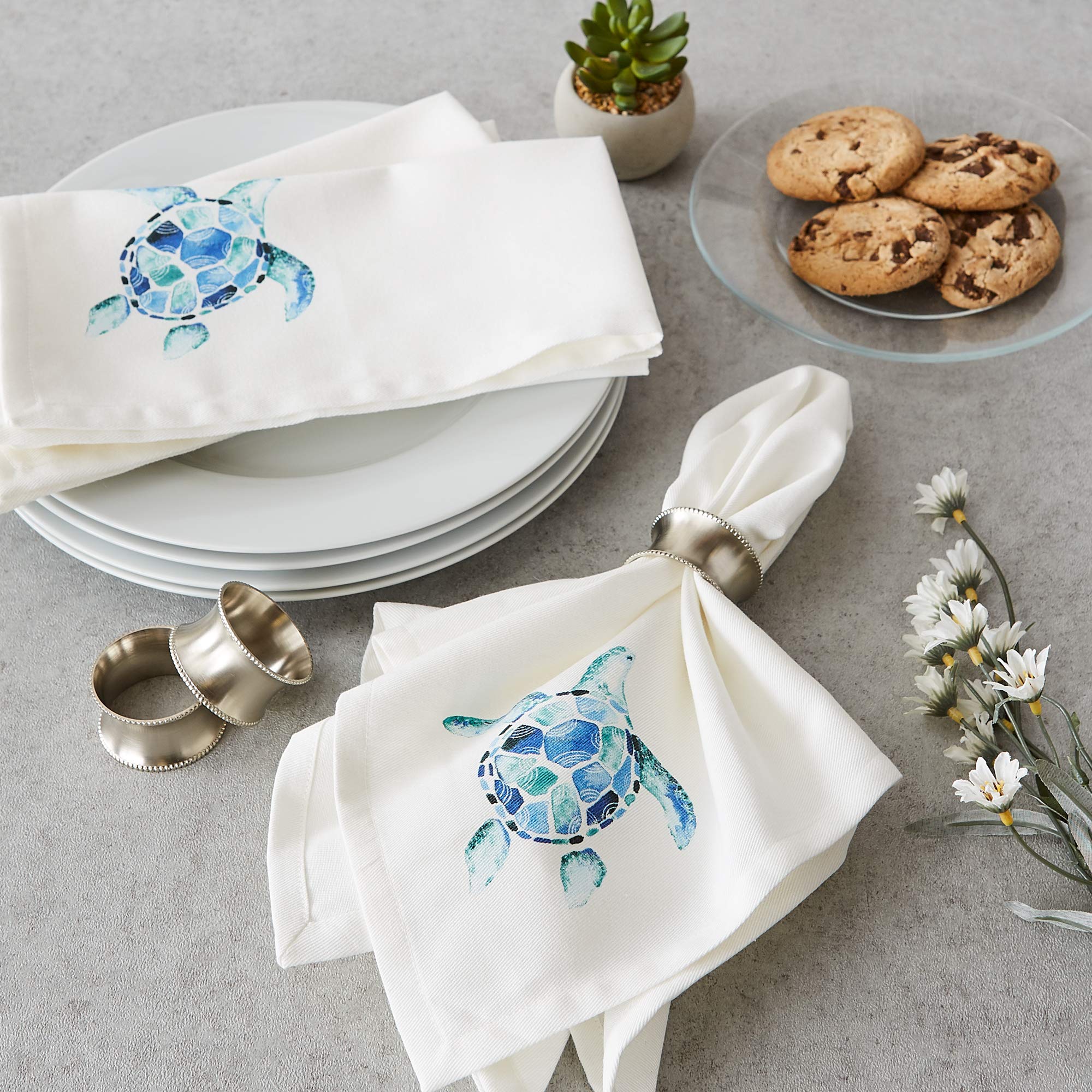 Dii Seashore Collection Beach House D  Cor, Napkin Set, 20X20, Turquoise Turtle, 6 Piece
