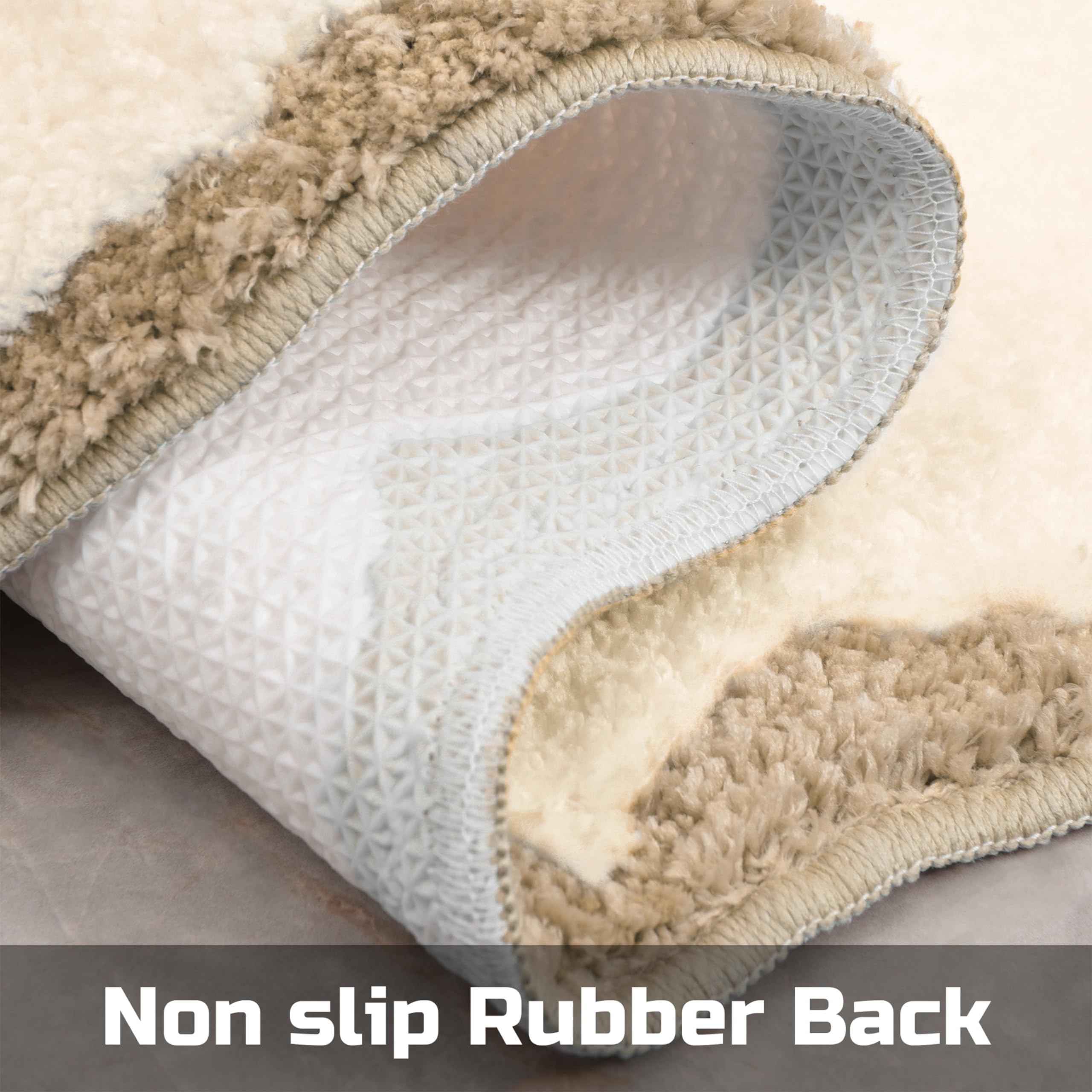 Ohocut Luxury Microfiber Bathroom Rugs, Beige Sand Scalloped Bath Rug Boho Farmhouse Cute Aesthetic Preppy Bath Mat For Bathroom