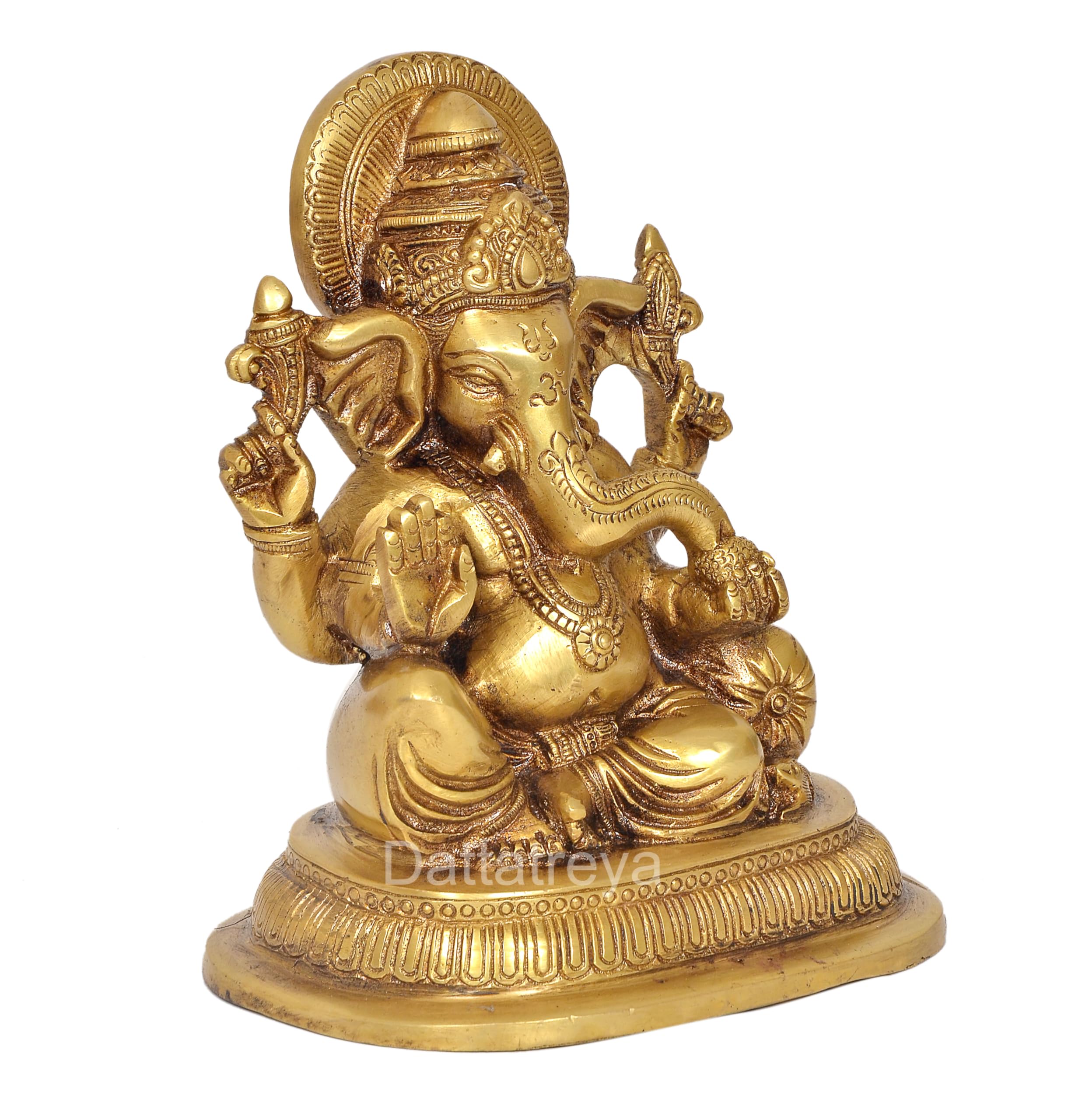 Dattatreya Brass Lord Ganesha Religious Statue Idol Ganesh Murti Home Decor Office Puja Mandir (Height 7.5 Inch)