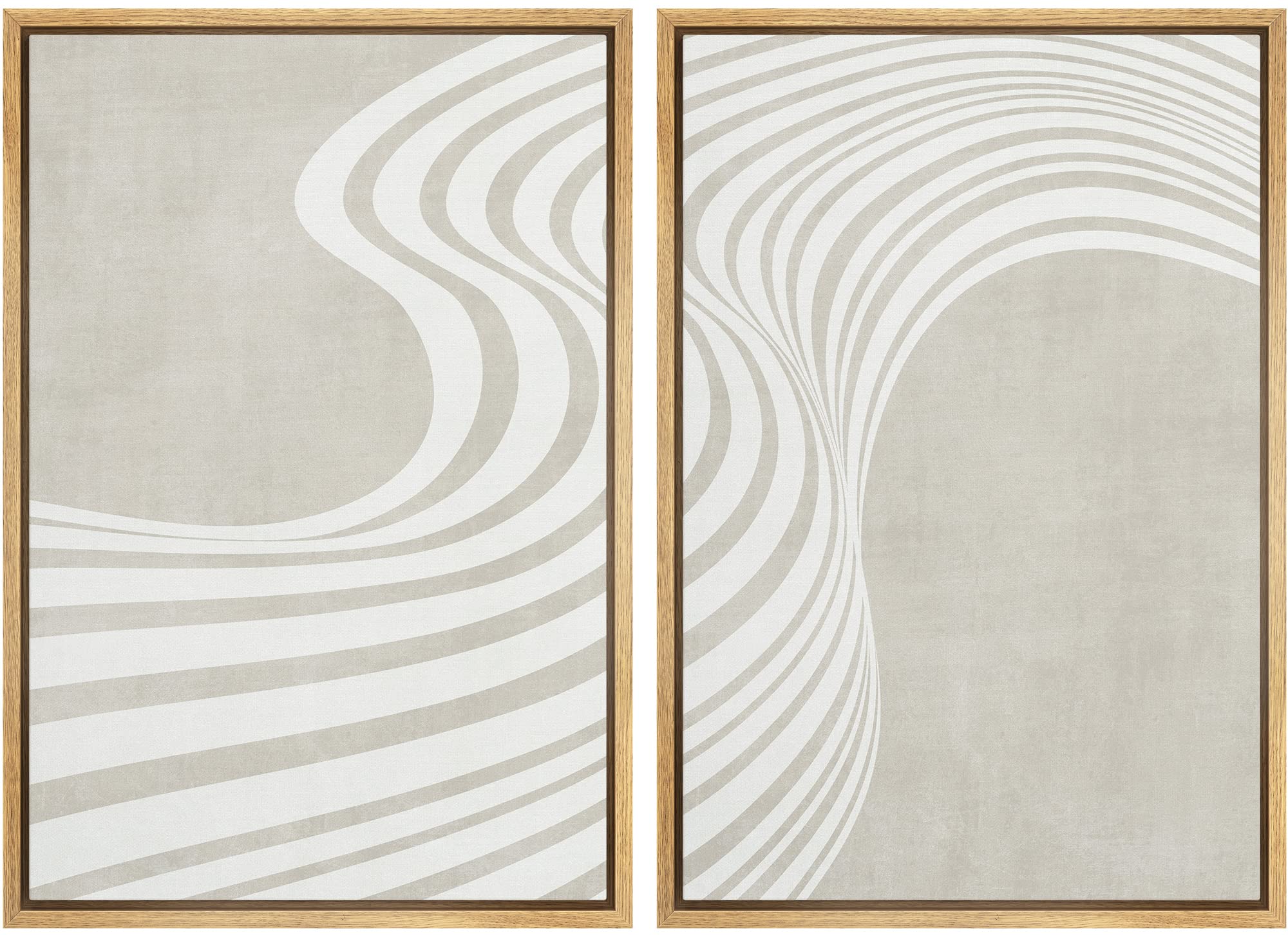 Signwin Framed Canvas Print Wall Art Set Mid-Century 3D White Wave Collage Abstract Shapes Cozy Neutral Minimal Decorative Nordi