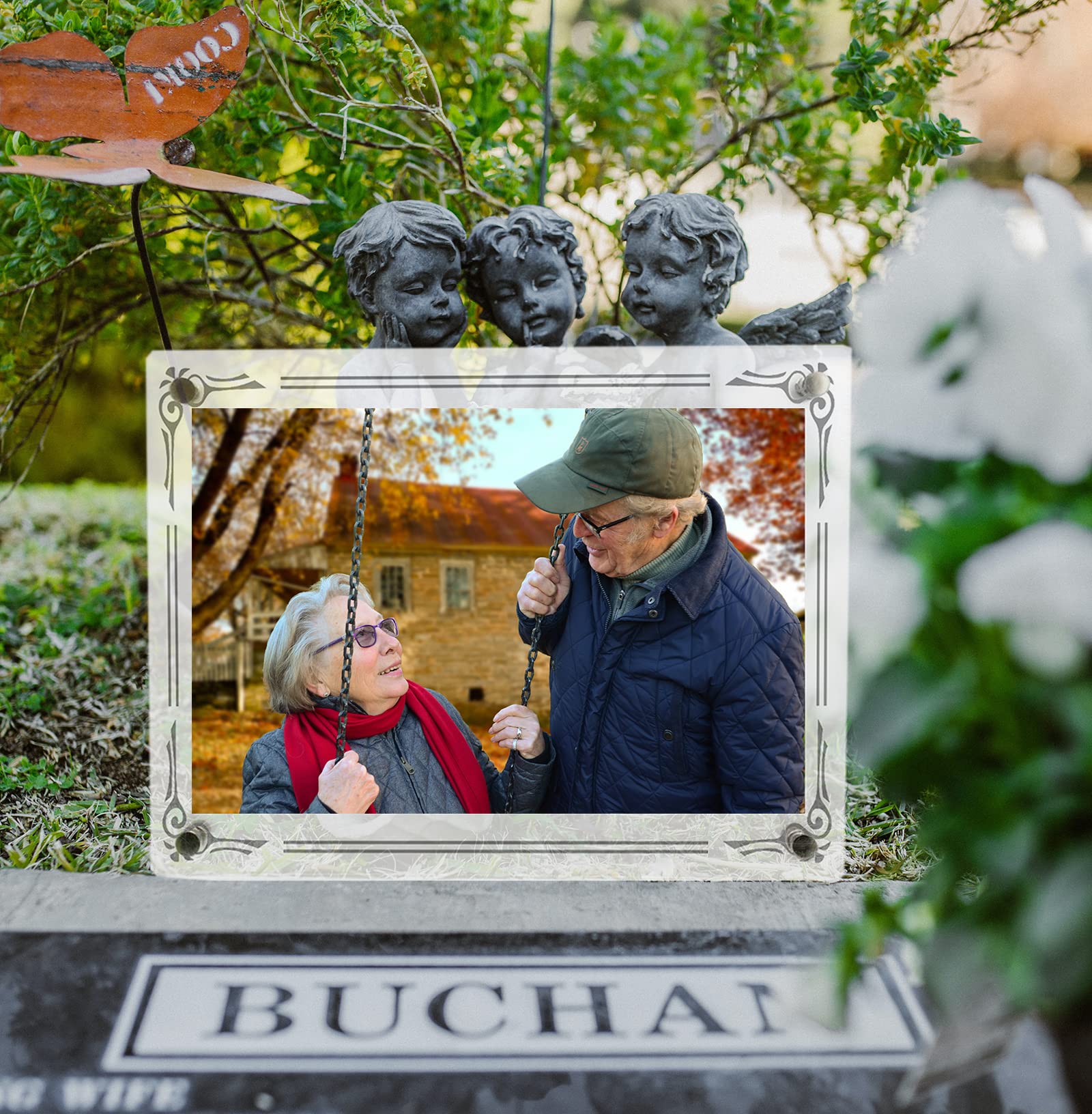 Keruios 5x7 Waterproof Picture Frame For Grave, 2pcs Acrylic Photo Frame Outdoor Memorial Cemetery Grave Decorations, Garden Mar