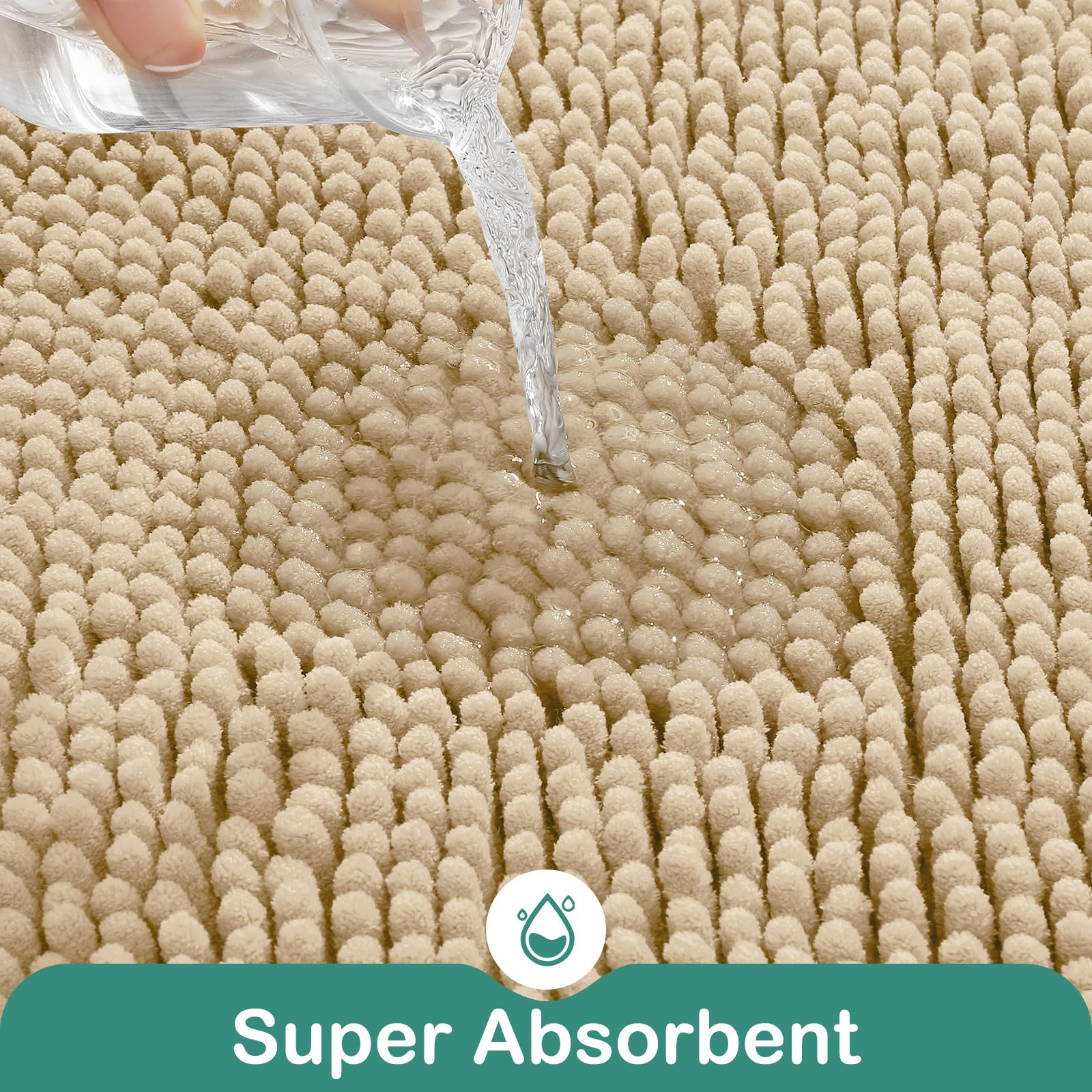 HOMEIDEAS 2 Pieces Bathroom Rugs  Ultra Soft Non Slip Absorbent Chenille Toilet Bath Mat Set (Beige)