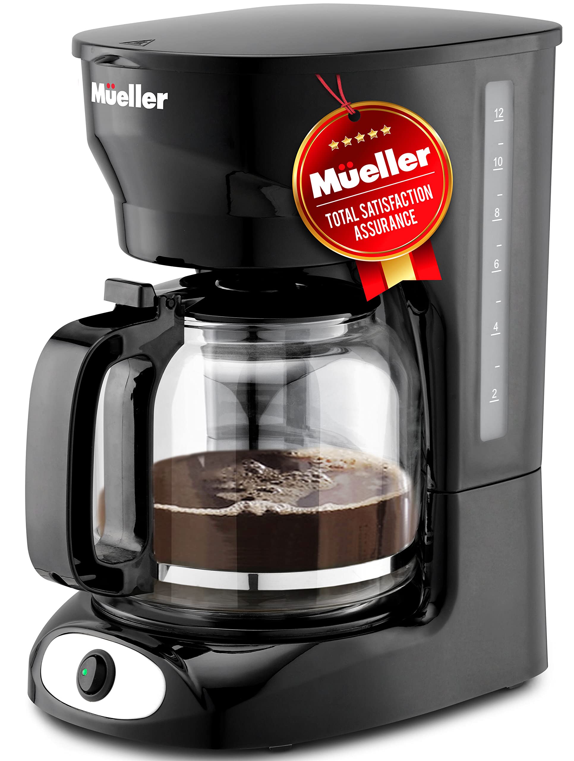 Mueller 12-Cup Drip Coffee Maker, Auto Keep Warm Function, Smart Anti-Drip System, With Permanent Filter And Borosilicate Glass