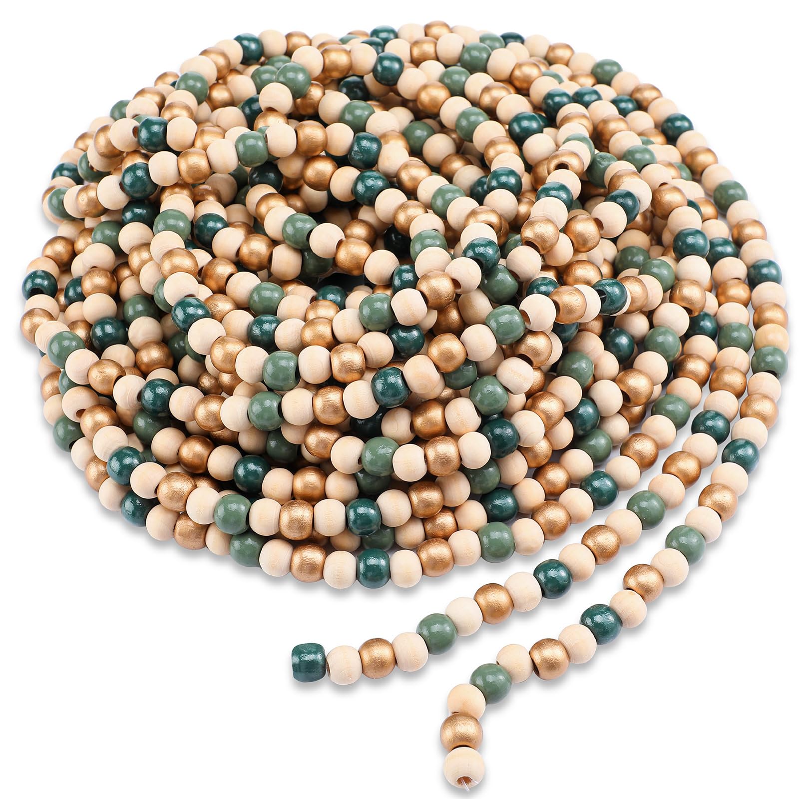 WILLBOND 16 Feet Christmas Wood Bead Garland Wooden Bead Garland for Christmas Tree Holiday Decoration (Sage Green)