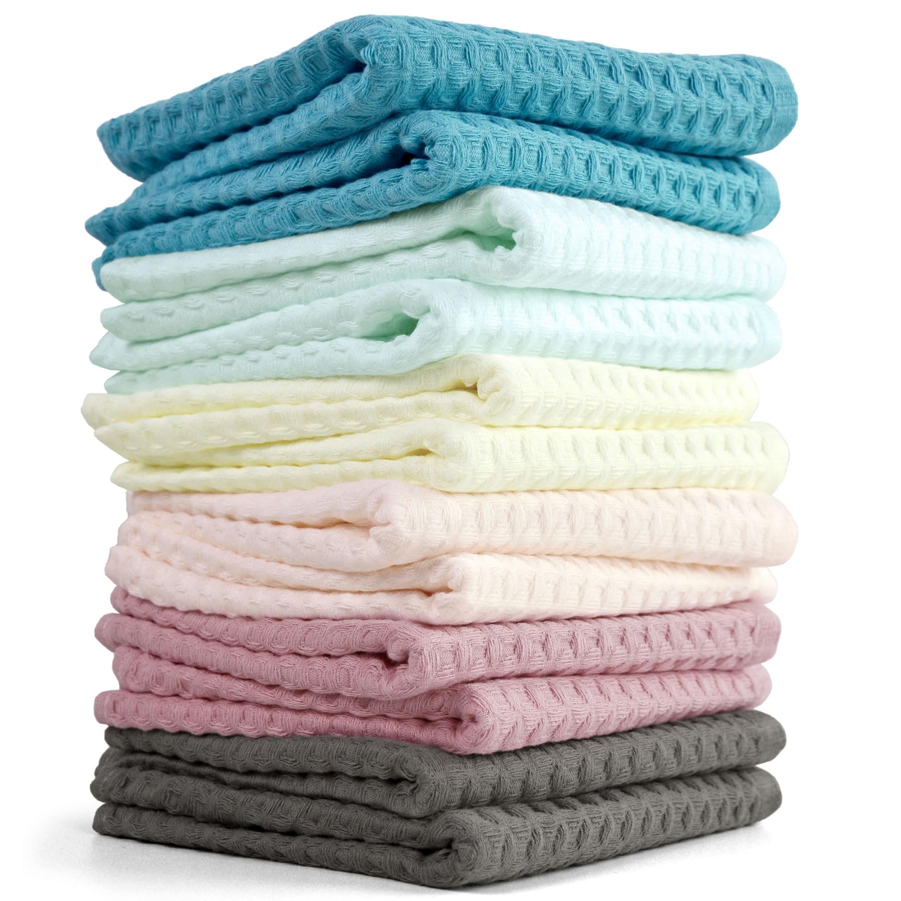 Cleanbear Waffle Wash Cloths Set Of 12, Cotton Washcloths For Body And Face, 13    X 13   , 6 Assorted Colors