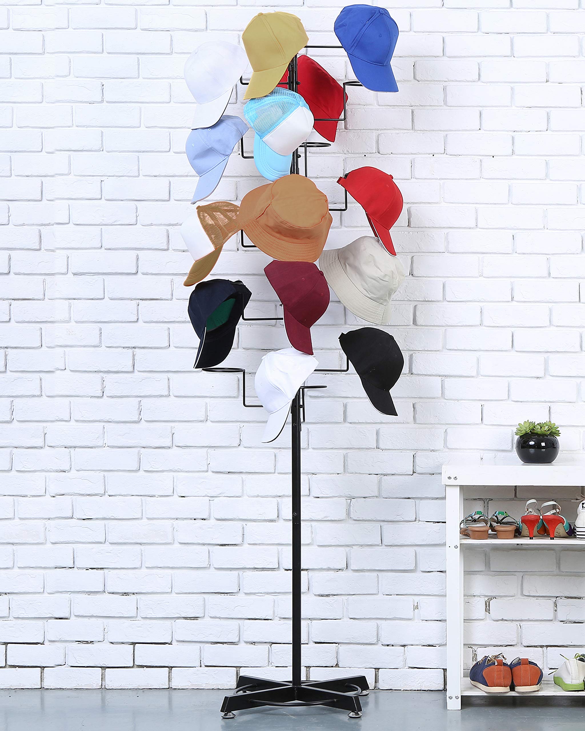 Mygift Modern Large Commercial Freestanding Hat Rack Display For Retail Store, Black Metal Wig Storage Or Hat Stand For Multiple