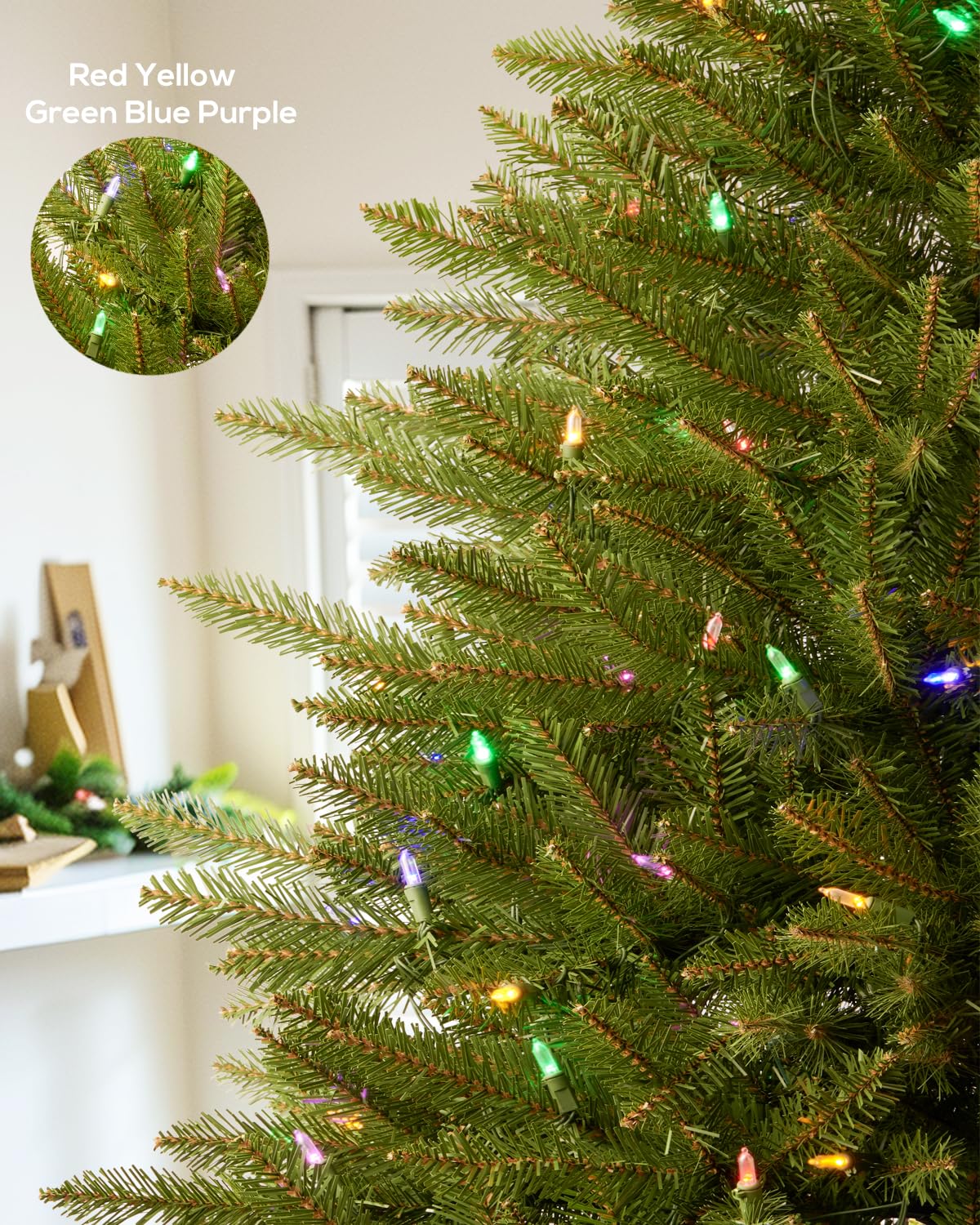 7.5FT Pre-lit Pencil Christmas Tree Spruce with Remote Control, 350 Warm White Multi-Color Lights, Artificial Hinged/Slim/Skinny