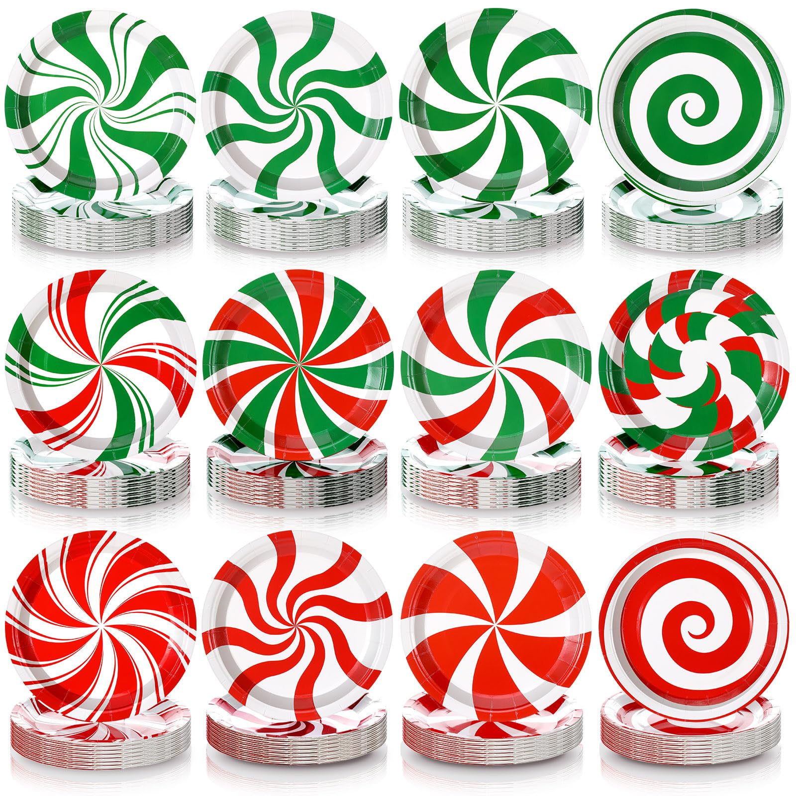 Fourluoo 96 Pcs Christmas Paper Plates Disposable Red and Green Candy Christmas Dinner Plates for Xmas Birthday Party Decoration