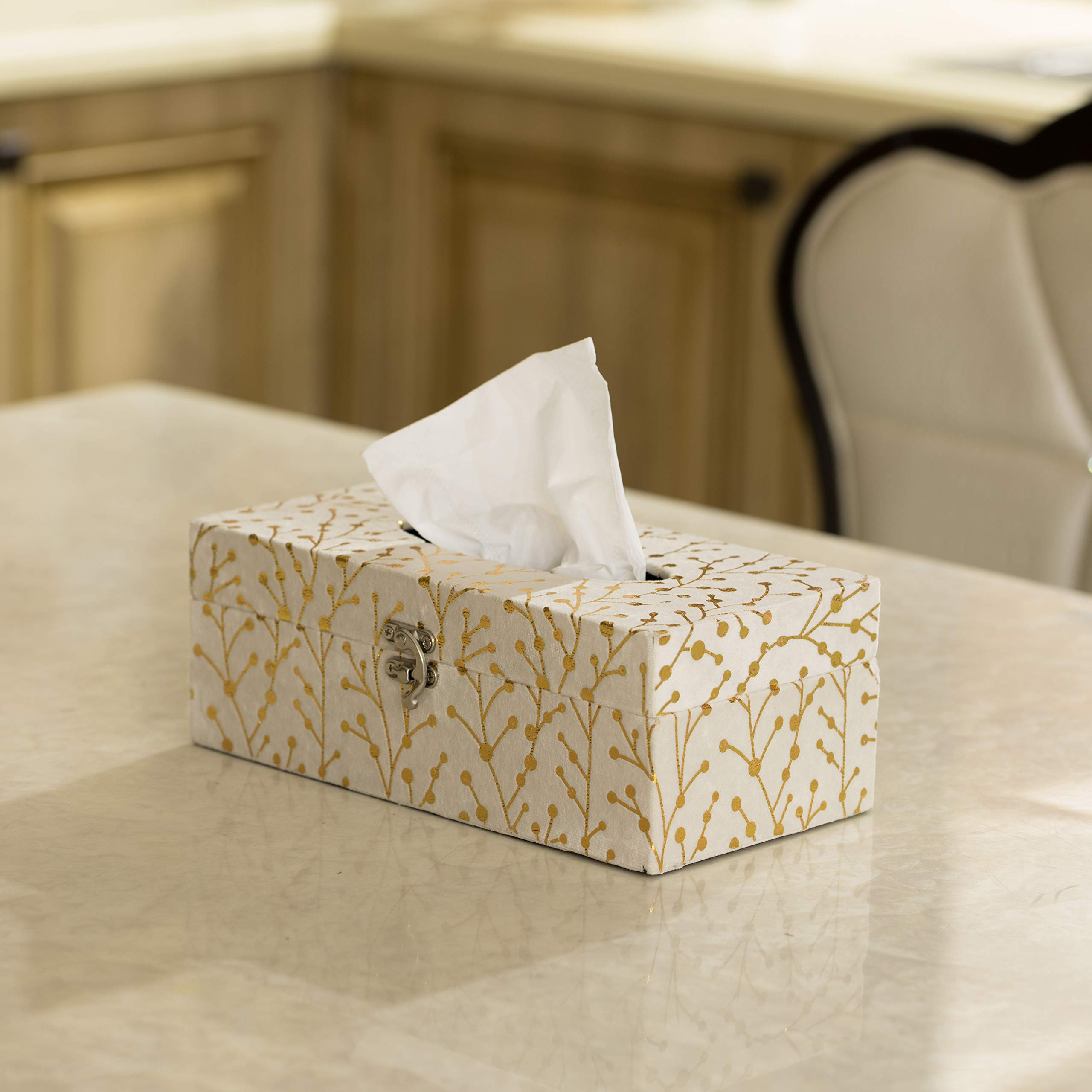 Rectangular Velvet Modern Paper Facial Tissue Box Holder, White