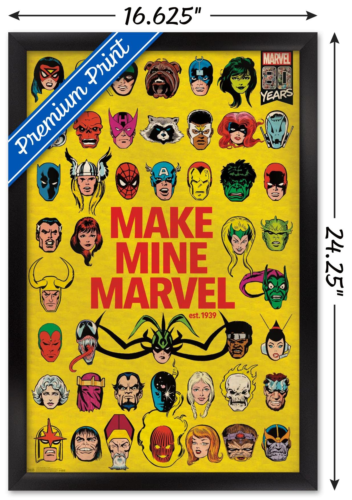 Trends International Marvel Comics - Marvel 80Th Anniversary - Group Wall Poster, 14.725'' X 22.375'', Black Framed Version