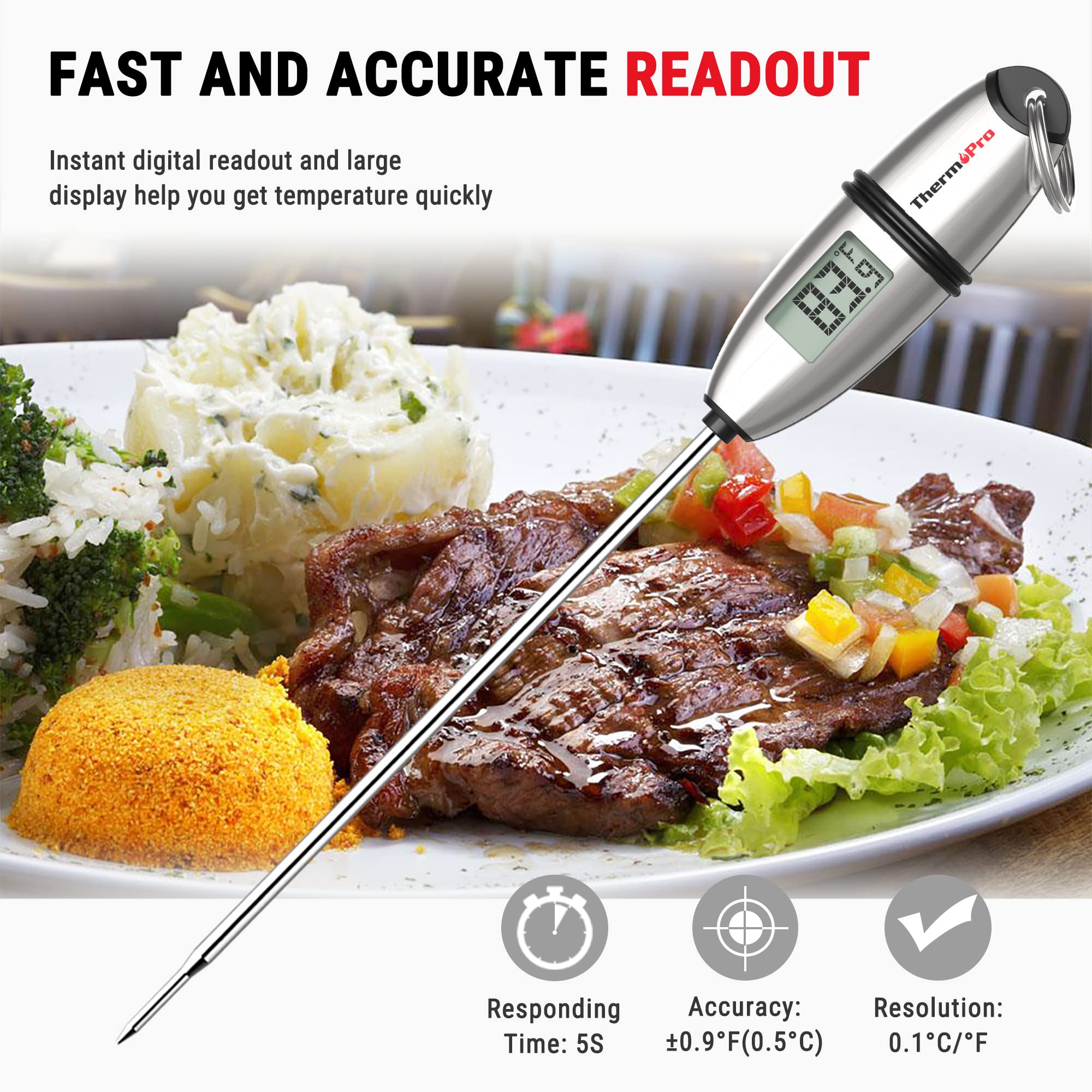 Thermopro Tp-02S(2 Pack) Instant Read Meat Thermometer Digital Cooking Food Thermometer With Super Long Probe For Grill Candy Ki