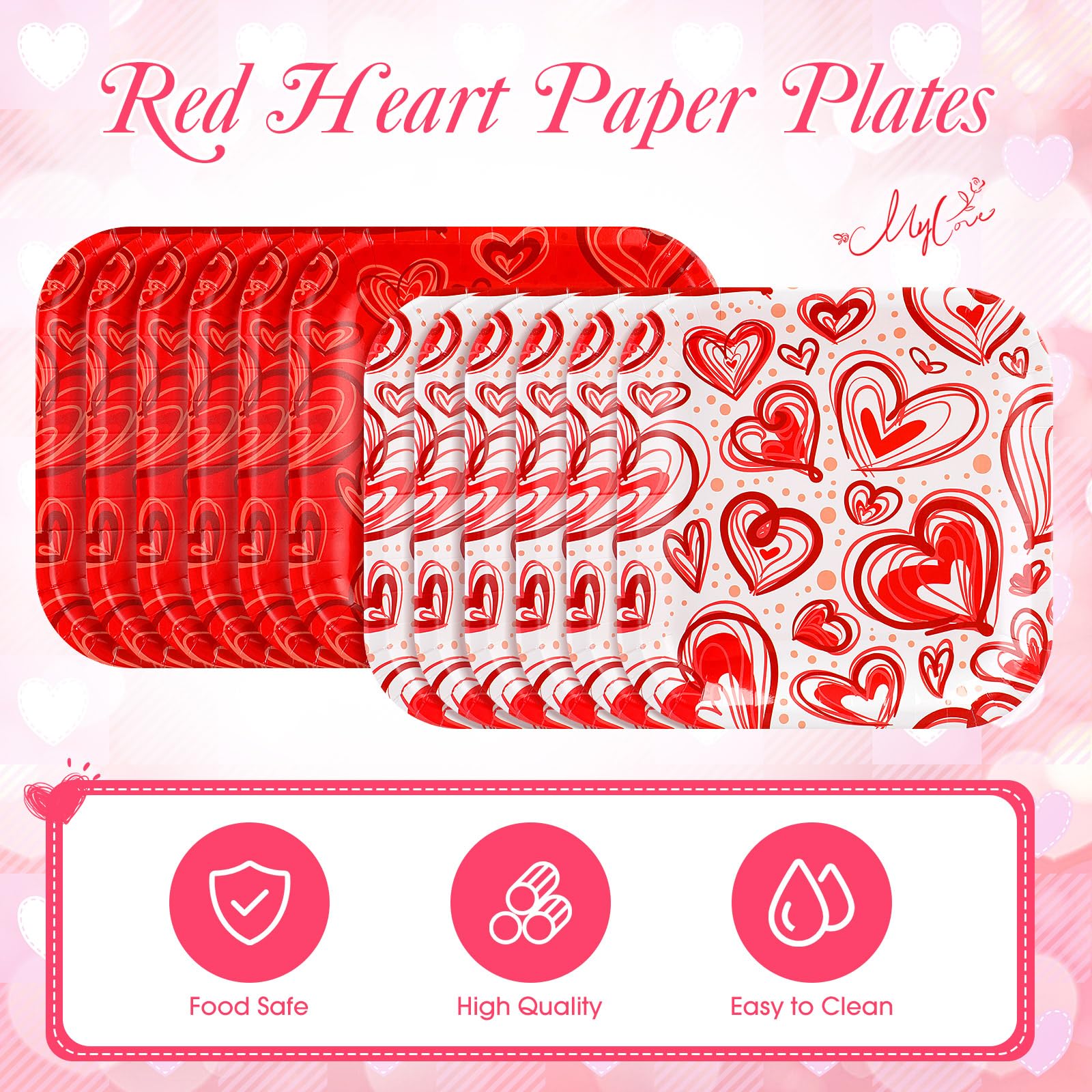 Ziliny 100 Pcs 7 Inch Valentine'S Day Dessert Plates Square Red Disposable Plates Heart Paper Plates Valentines Party Plates Dec