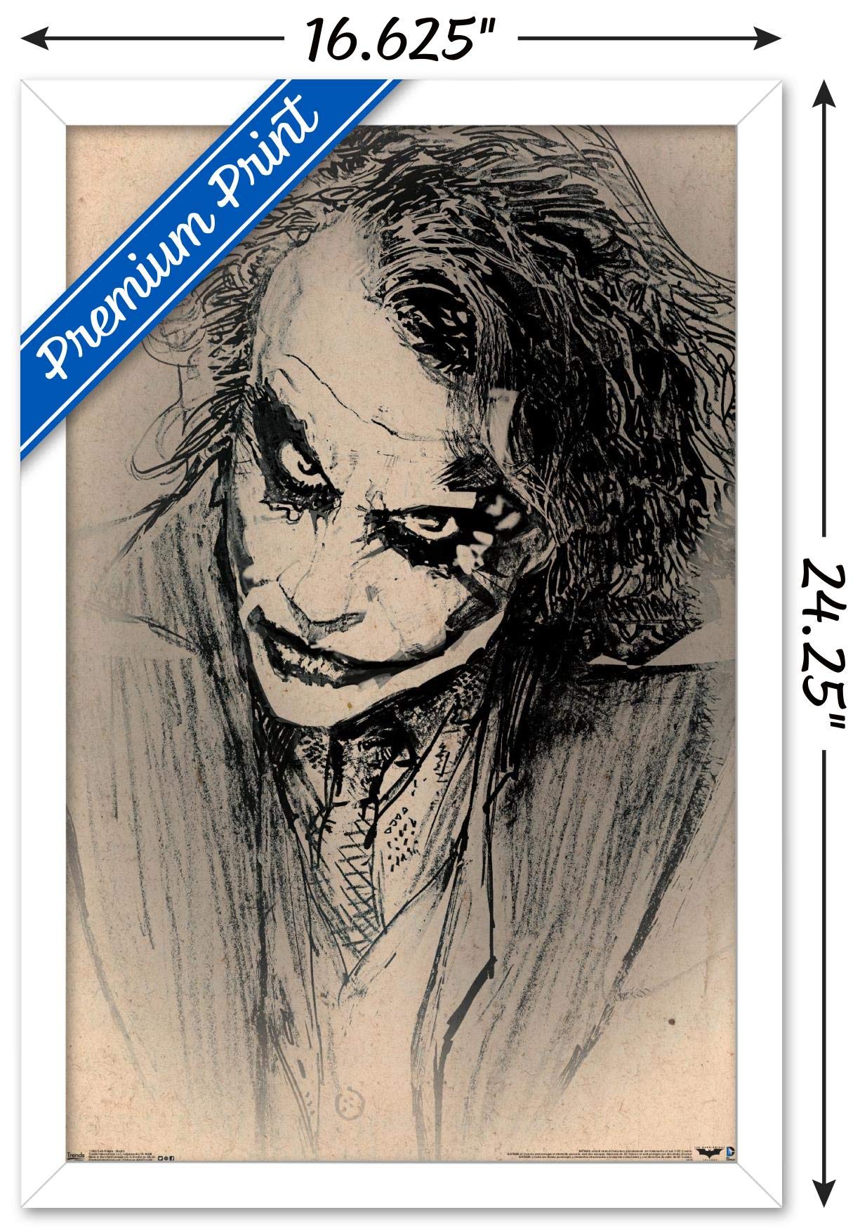 Trends International Dc Comics Movie-The Dark Knight-The Joker-Sketch Wall Poster, 14.725'' X 22.375'', White Framed Version