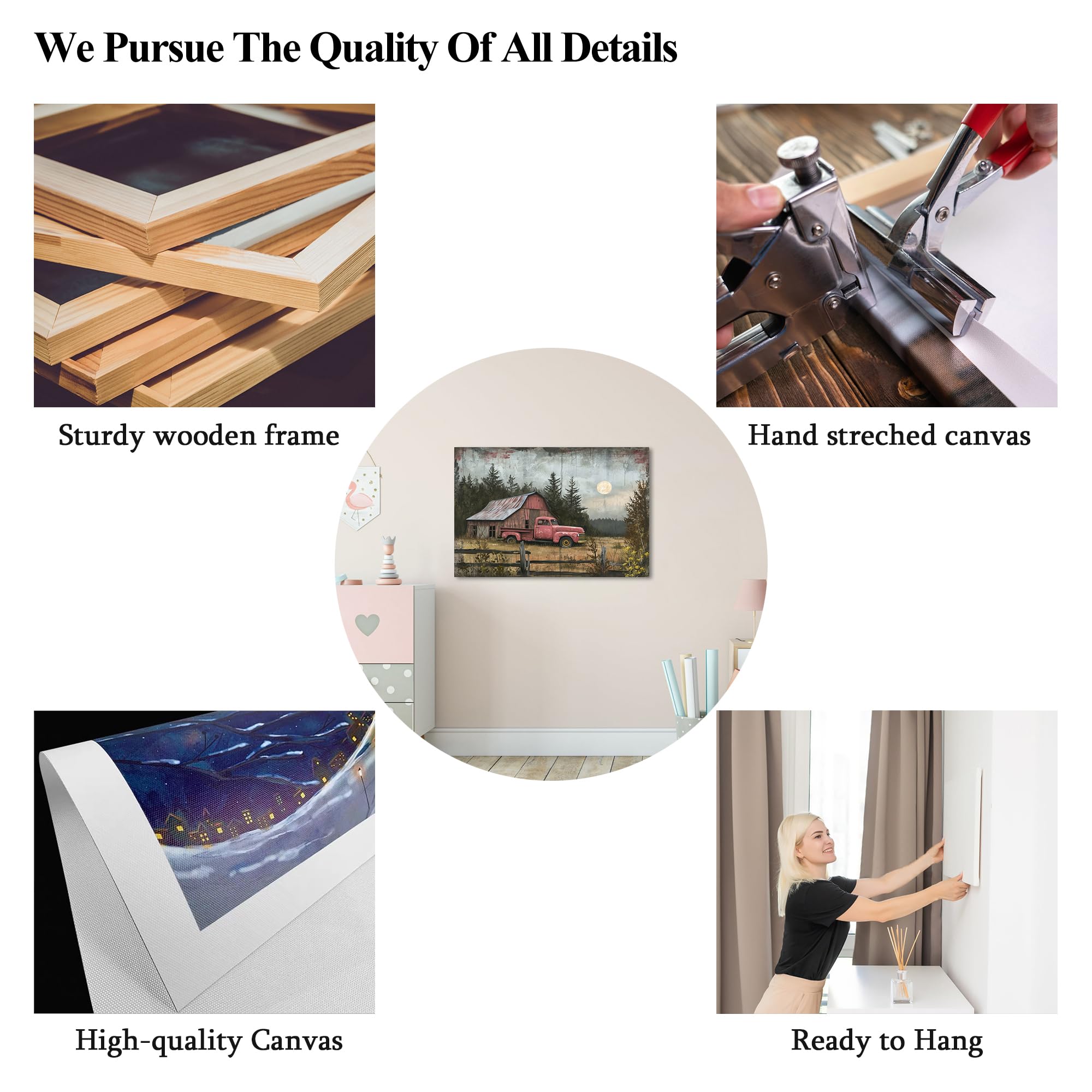 Farmhouse Truck Wall Ar, Old Truck Canvas Prints, Barn Picture Wall Art For Rustic Home Decor, Rustic Landscape Canvas Painting,