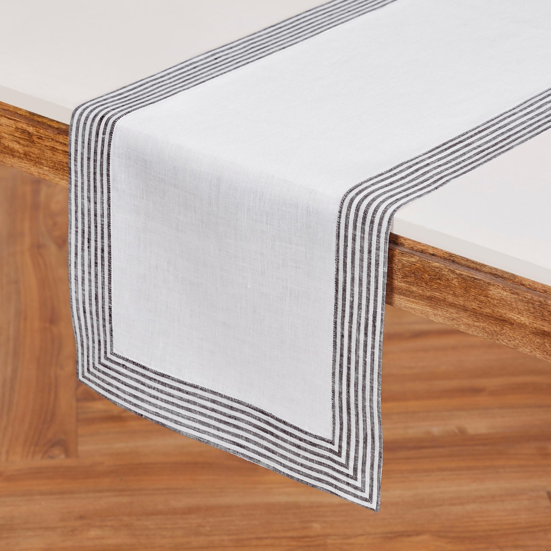 Solino Home Linen Table Runner 72 Inches Long - Lucca, 100% Pure Linen Black Table Runner 14 X 72 Inch Ideal For Wedding, Partie